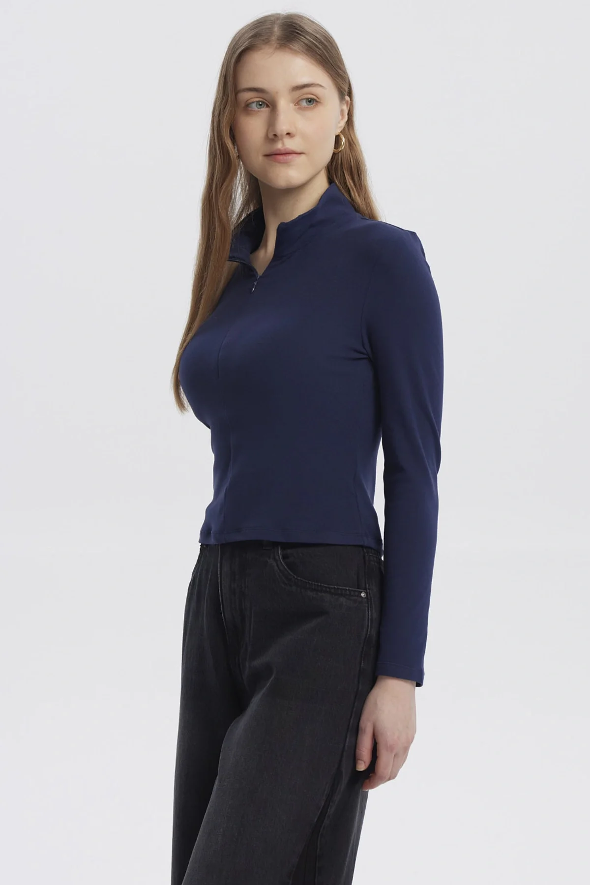 Polera Mujer Con Zipper Azul Oscuro - Image 2