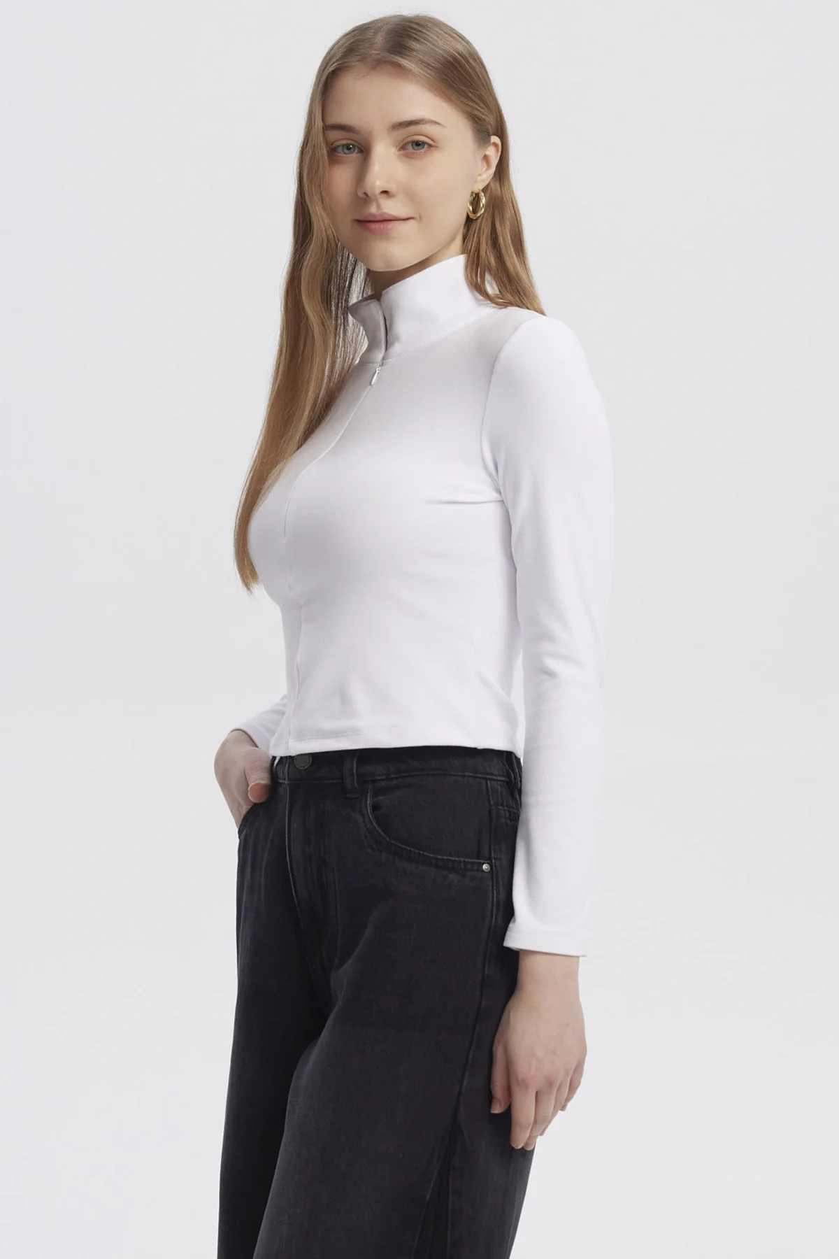 Polera Mujer Con Zipper Blanco - Image 2