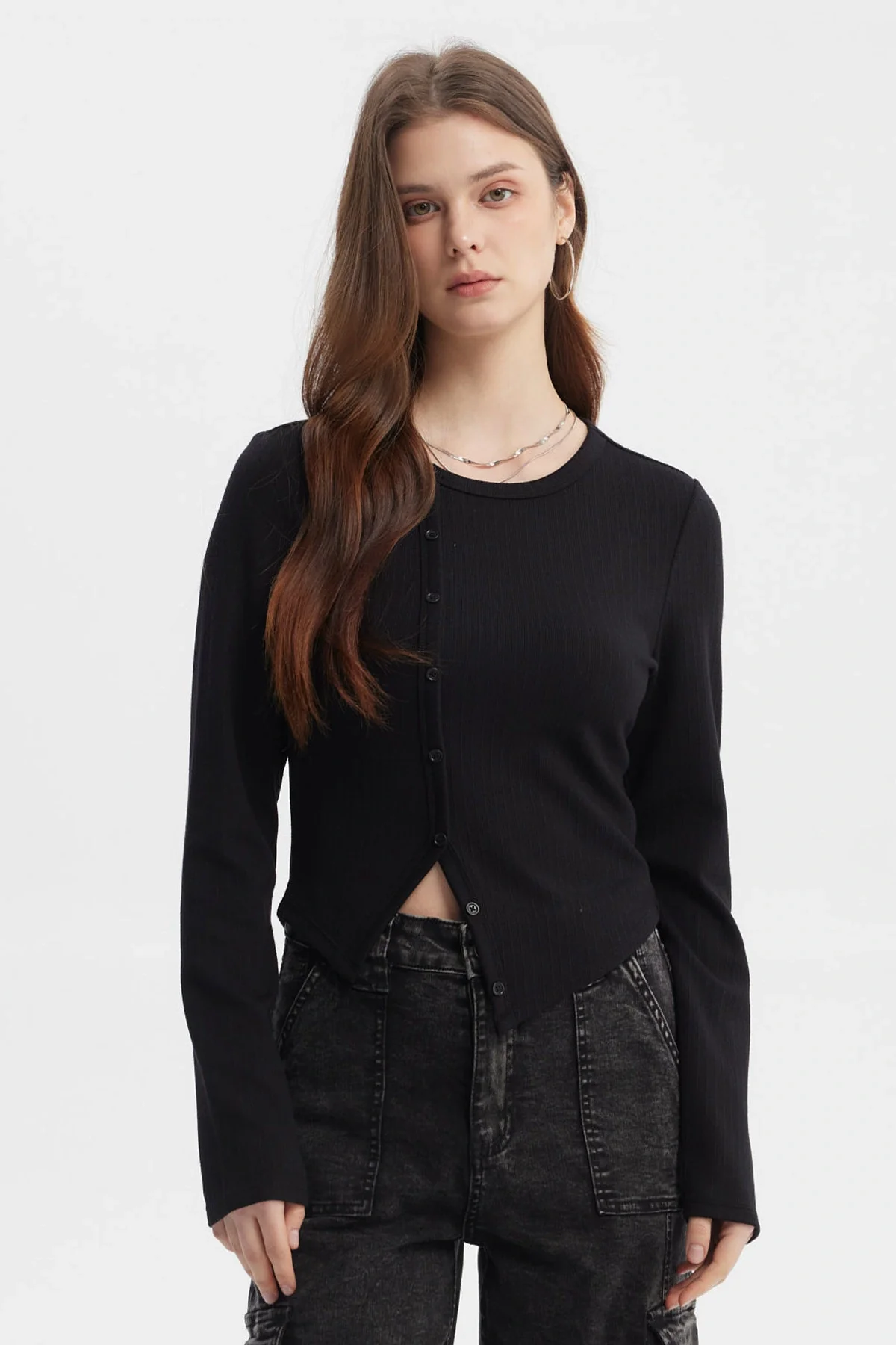 Polera Mujer Corte Diagonal Negro