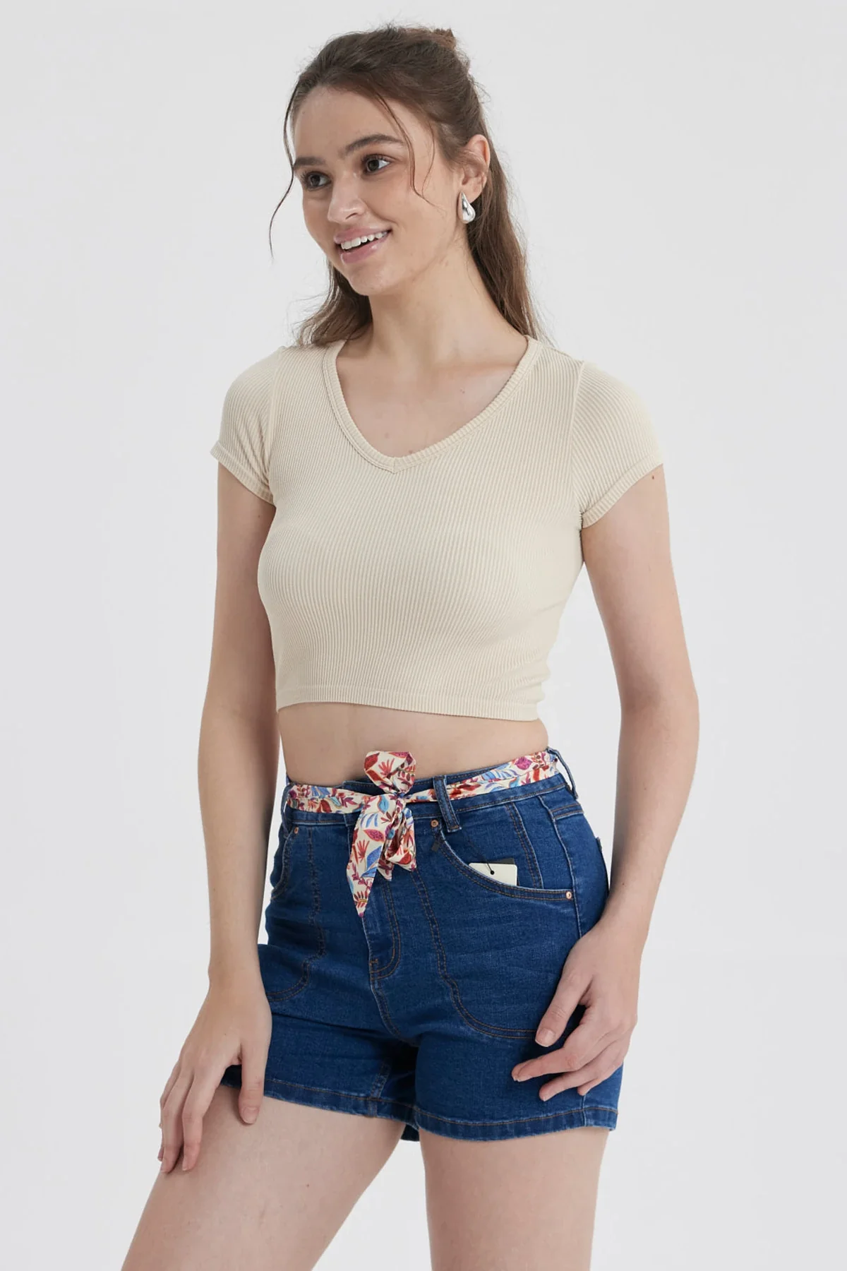 Polera Mujer Crop Sin Costura Gris Melange - Image 2