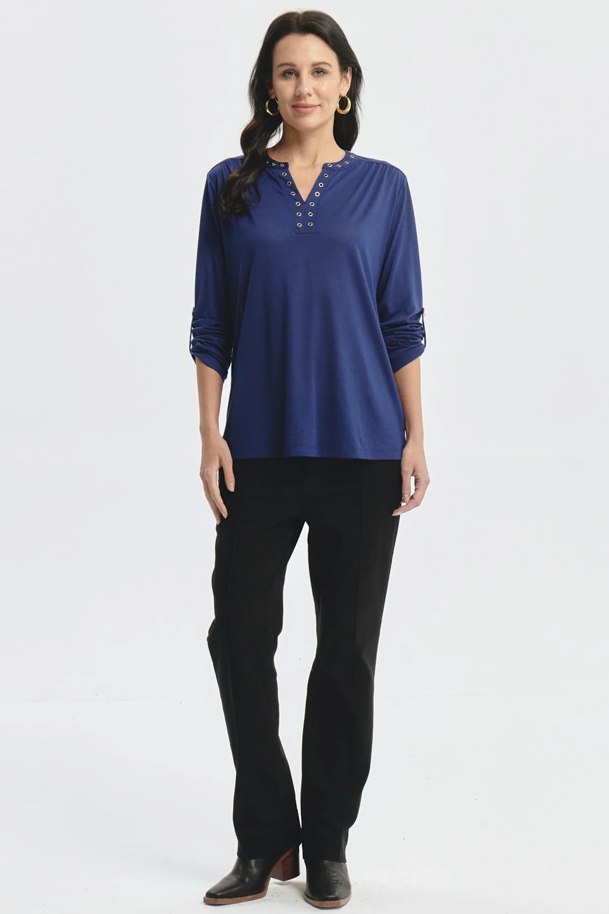 Polera Mujer Cuello Abotónado Azul - Image 4