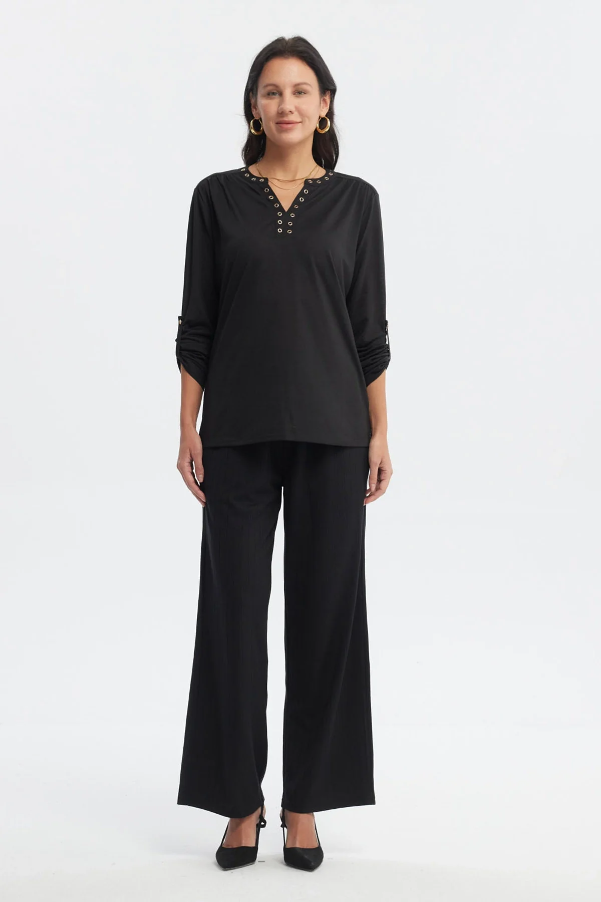 Polera Mujer Cuello Abotónado Negro - Image 4