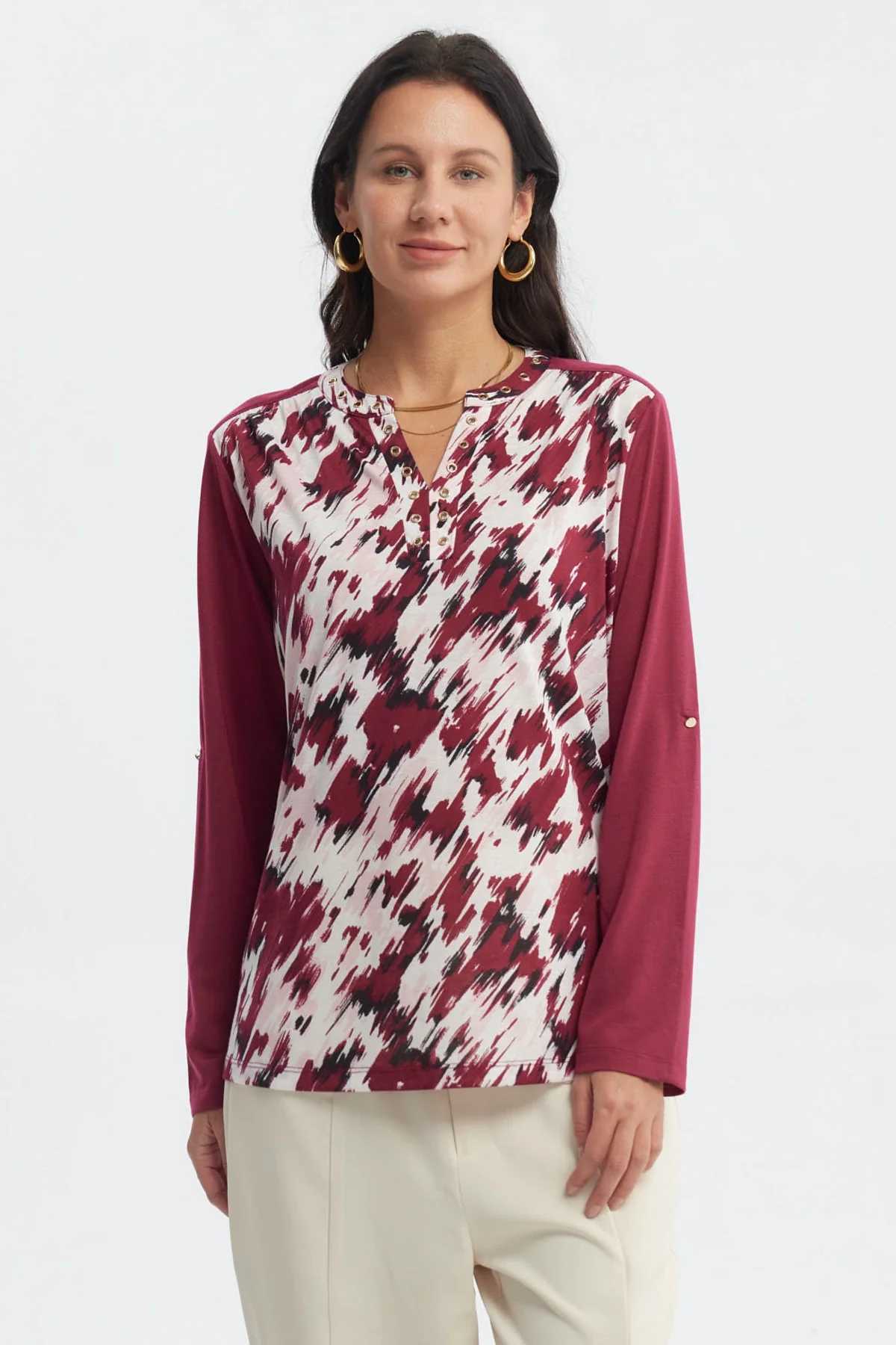 Polera Mujer Cuello Abotónado Rojo