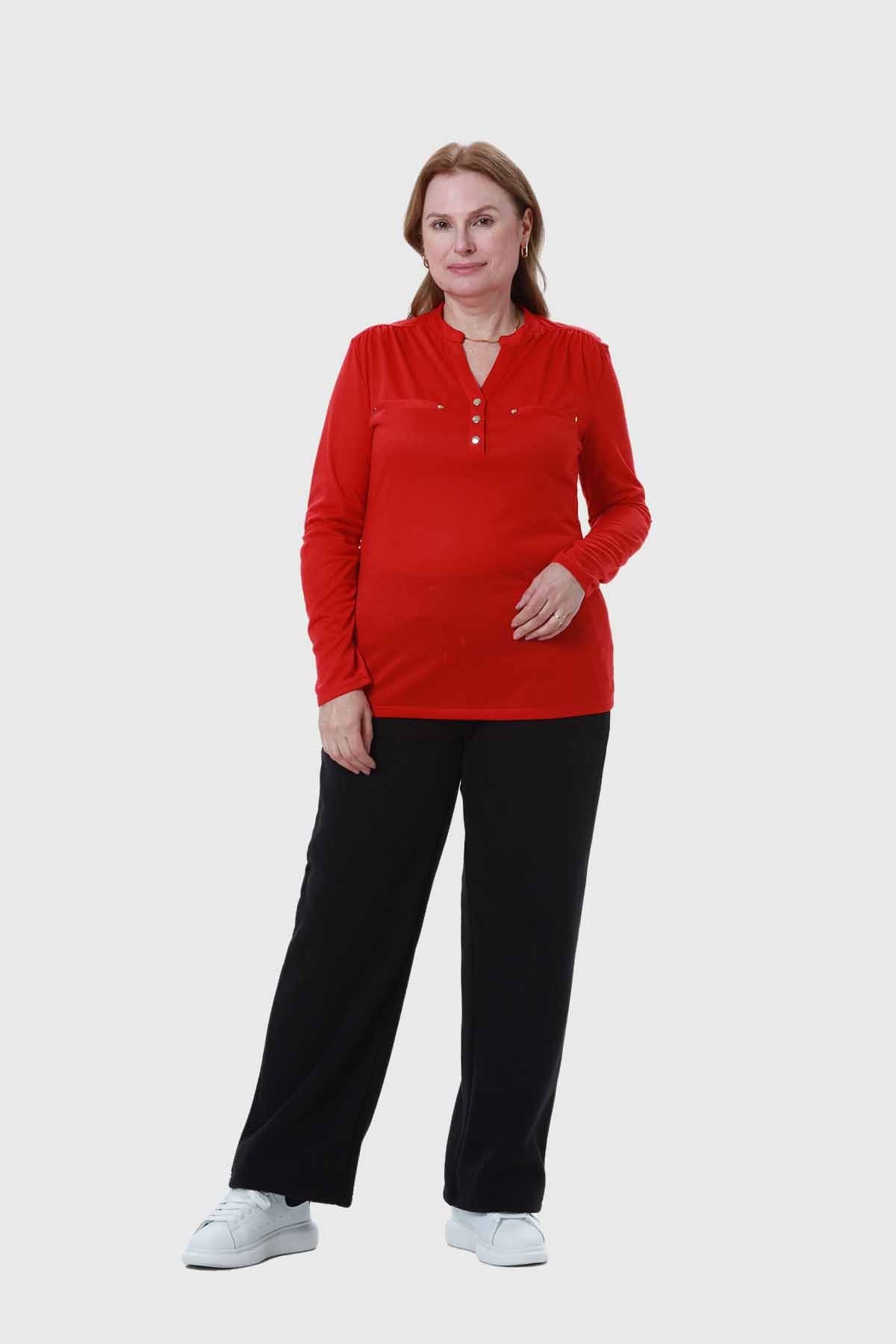 Polera Mujer Cuello Abotonado Rojo - Image 4