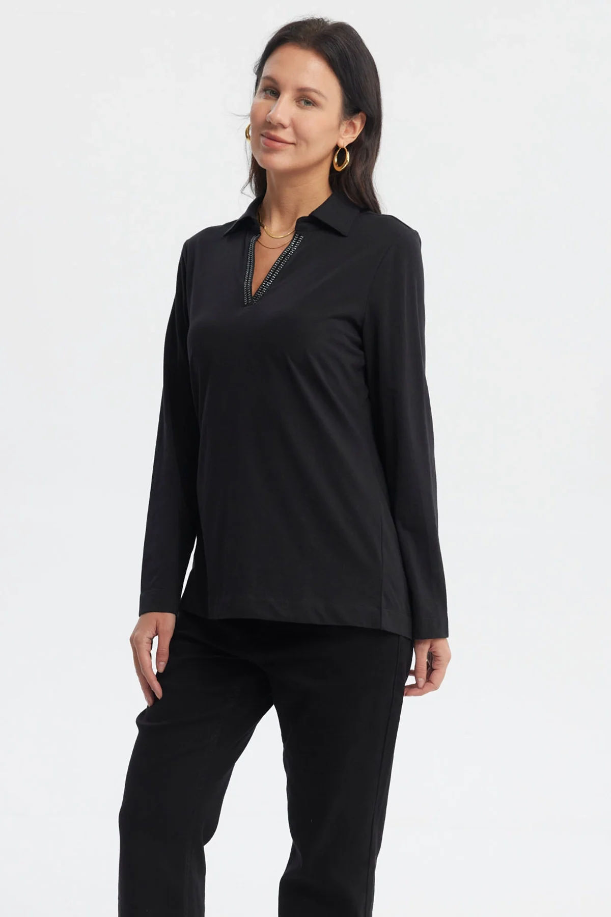 Polera Mujer Cuello Camisero Negro - Image 2
