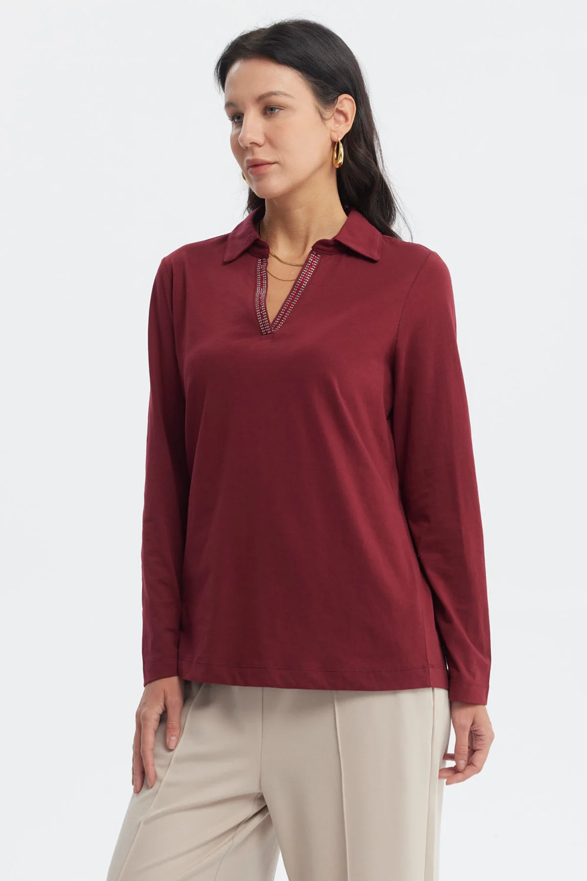 Polera Mujer Cuello Camisero Rojo - Image 2