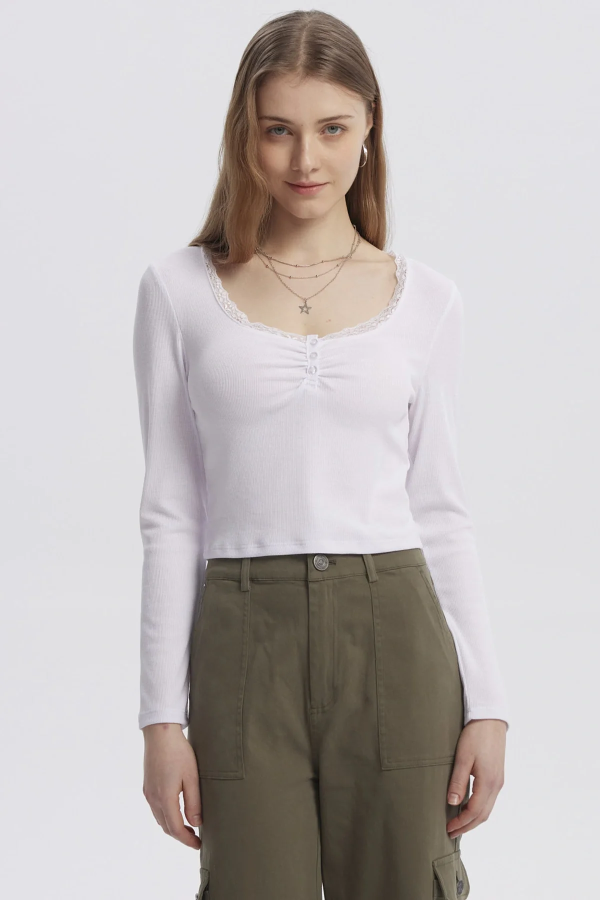 Polera Mujer Cuello V Ajustado Blanco