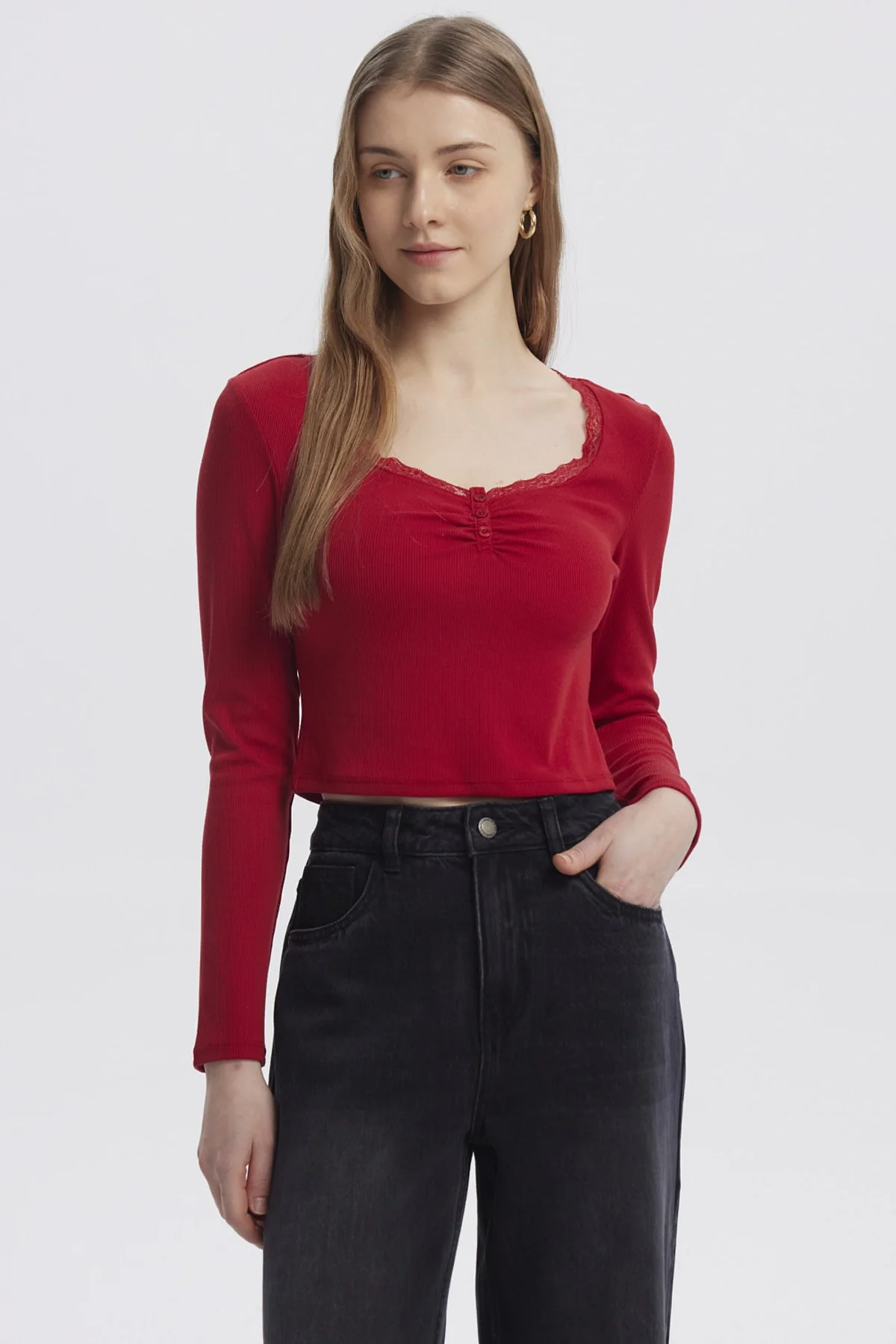 Polera Mujer Cuello V Ajustado Rojo
