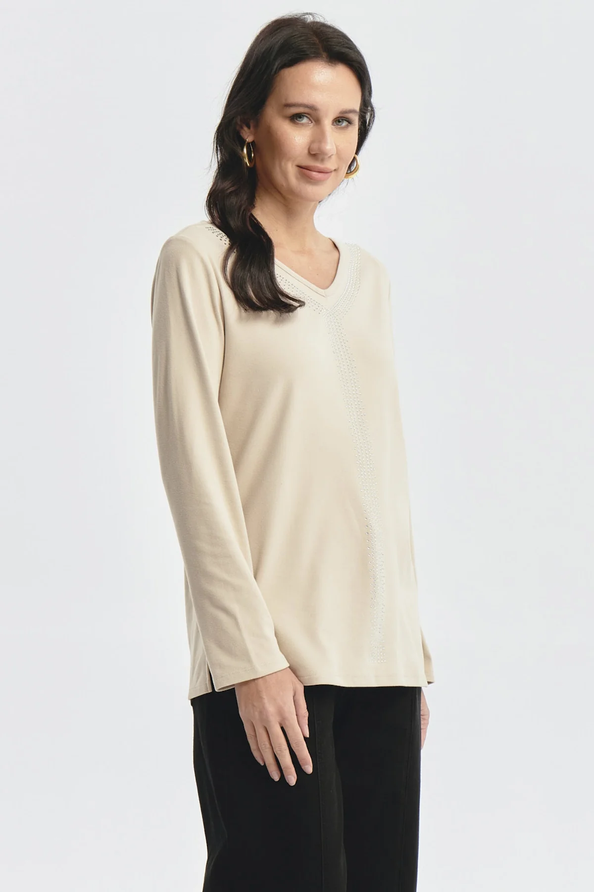 Polera Mujer Detalle Cuello Beige Oscuro - Image 2