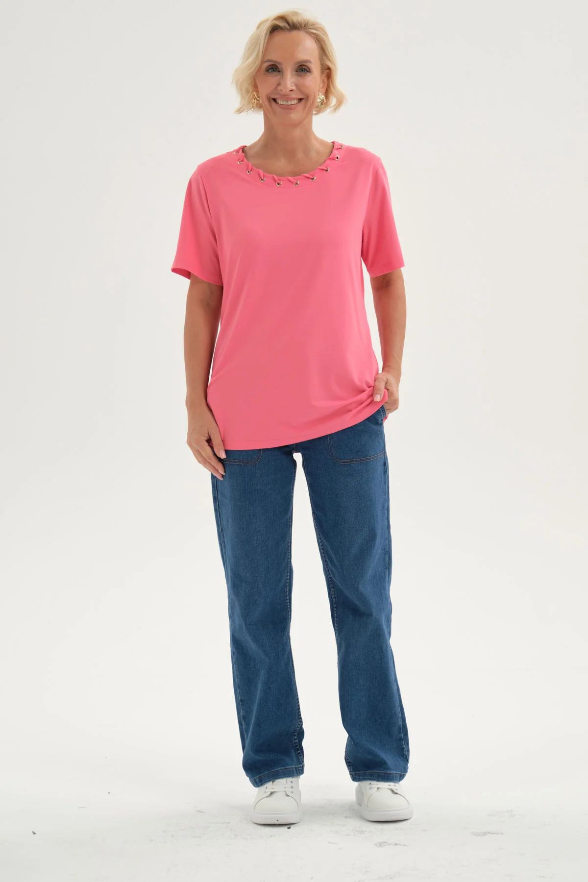 Polera Mujer Detalle Cuello Coral - Image 4