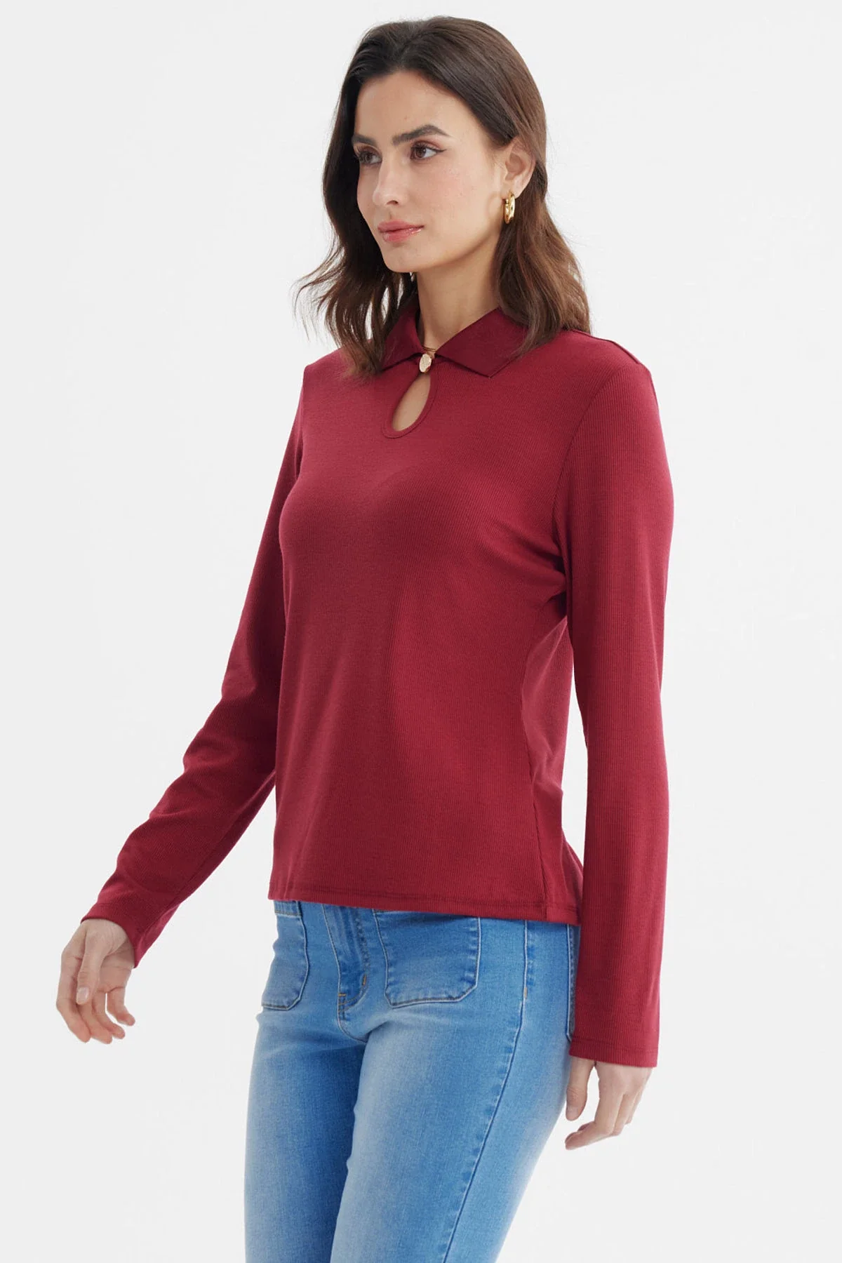 Polera Mujer Detalle Cuello Escote Burdeo - Image 2