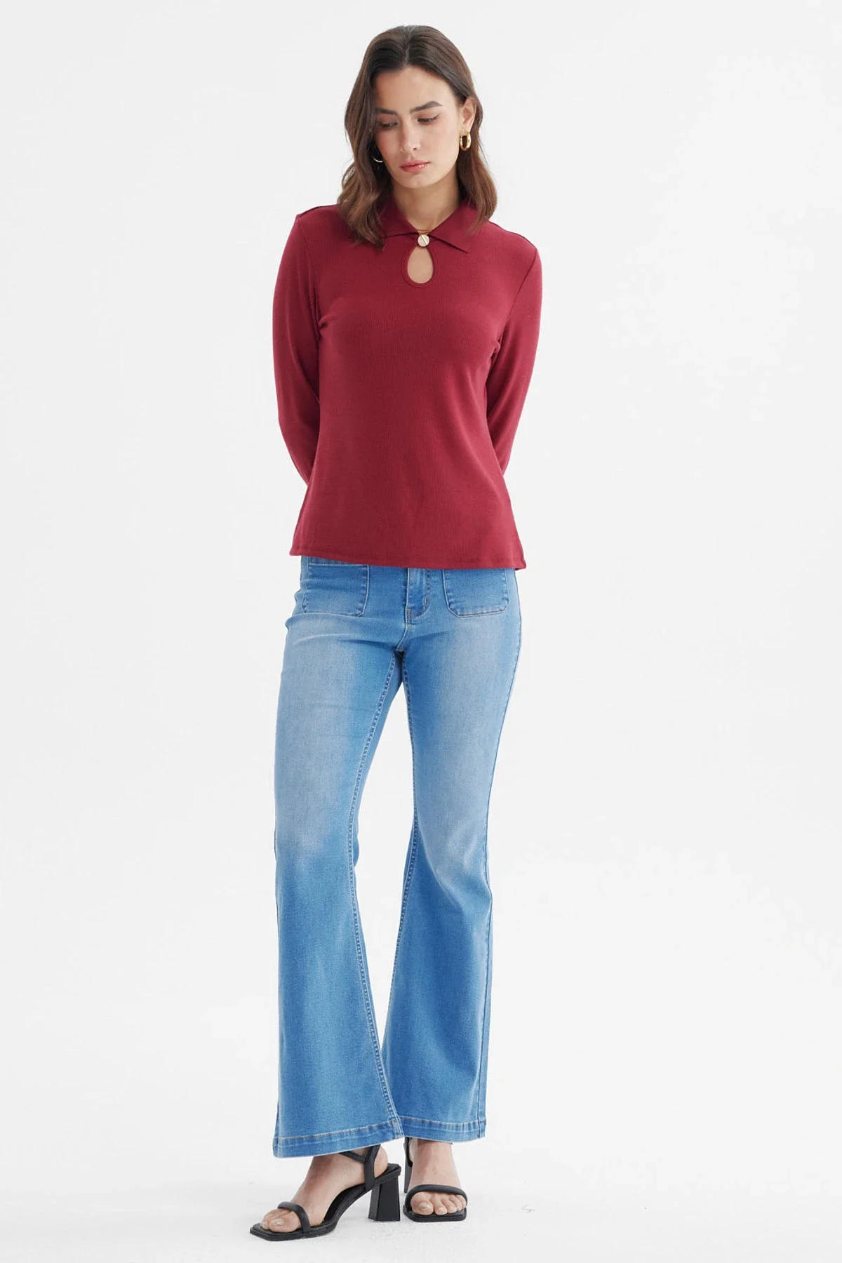 Polera Mujer Detalle Cuello Escote Burdeo - Image 4