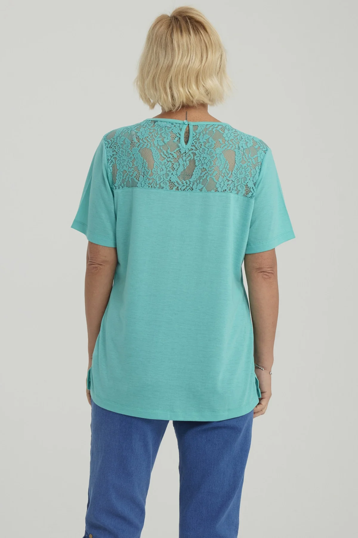 Polera Mujer Detalle Encaje Turquesa - Image 3