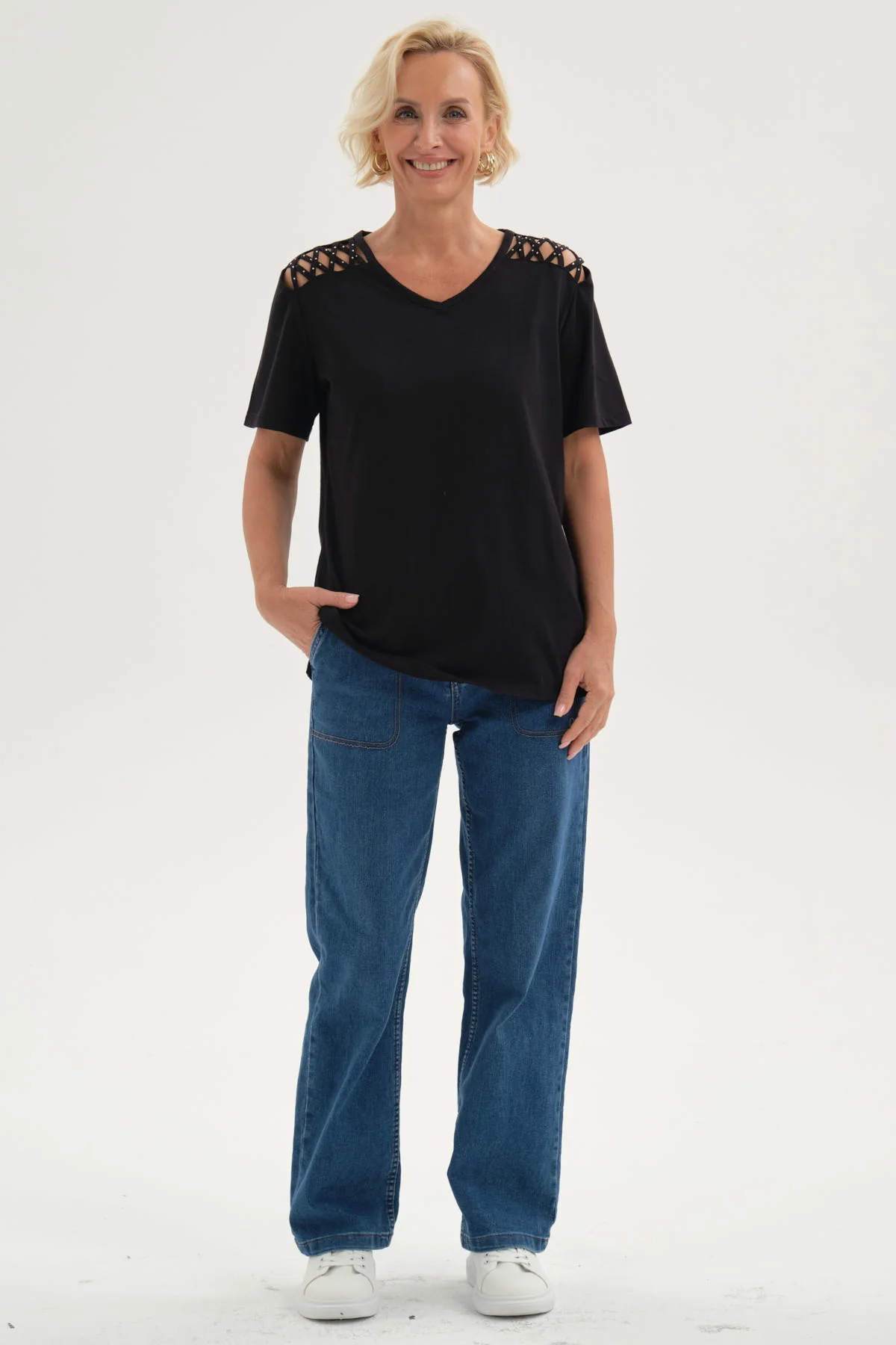Polera Mujer Detalle Hombro Negro - Image 4