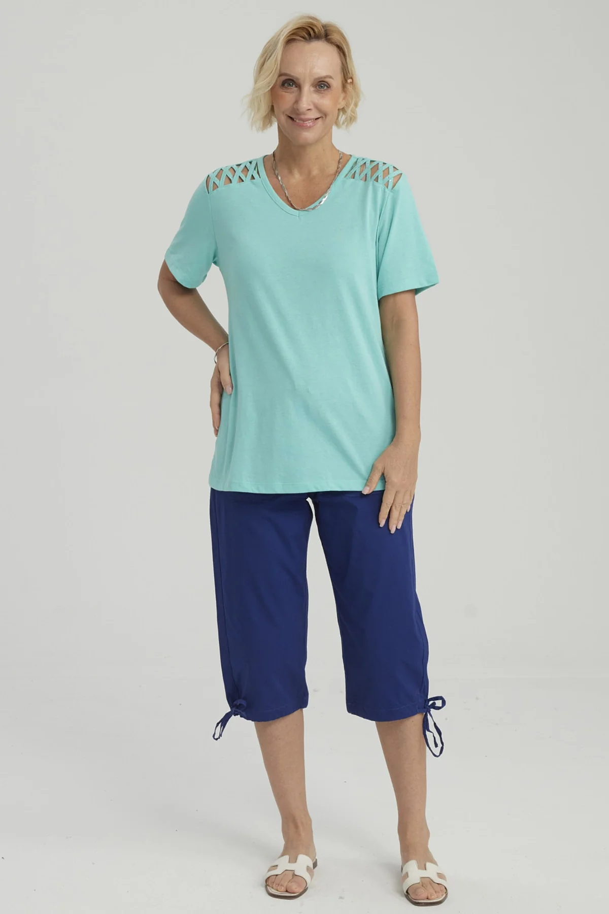 Polera Mujer Detalle Hombro Turquesa - Image 4