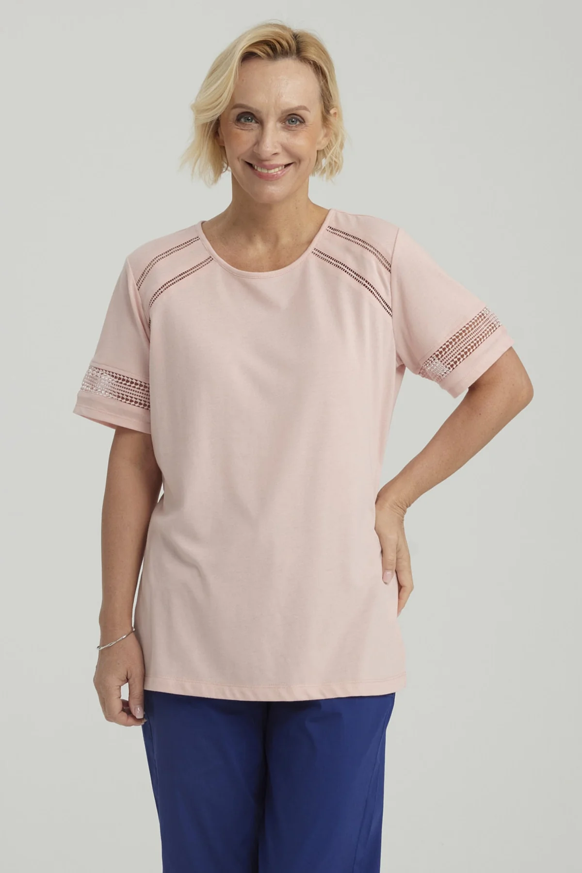 Polera Mujer Detalle Macramé Palo Rosa