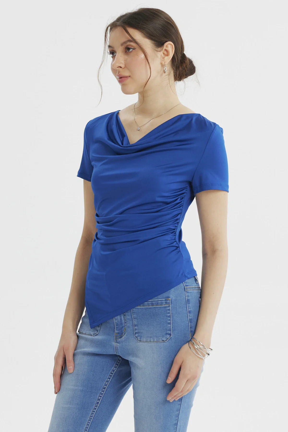 Polera Mujer Drapeado Basta Azul - Image 2