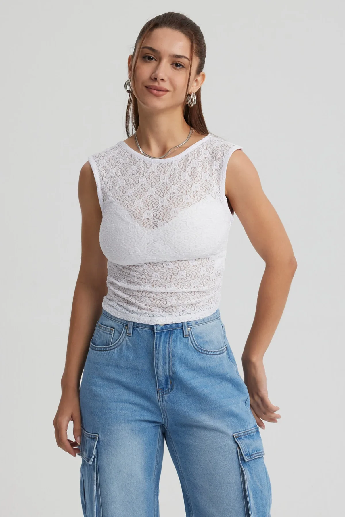 Polera Mujer Encaje Blanco