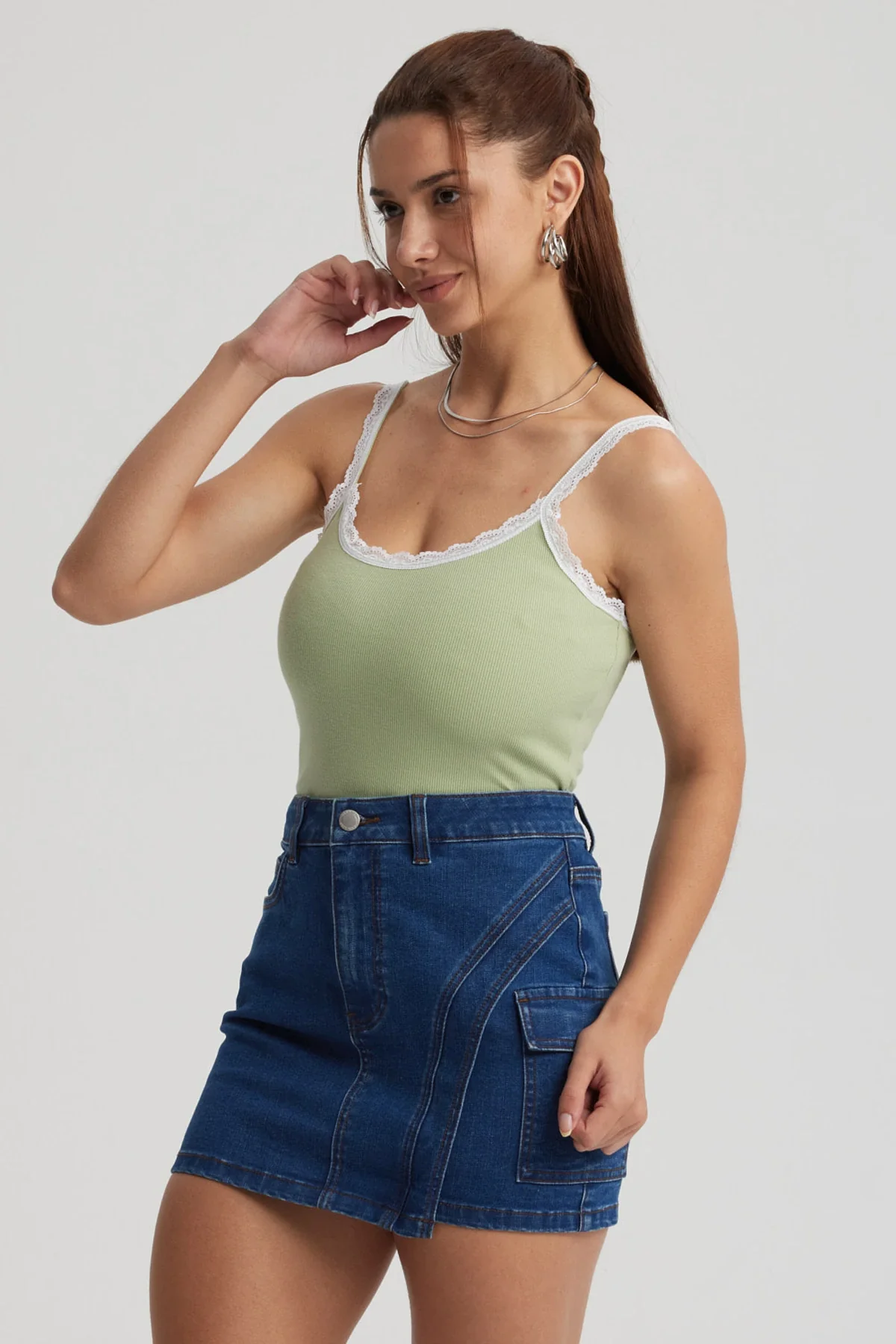 Polera Mujer Encaje Escote Verde Claro - Image 2