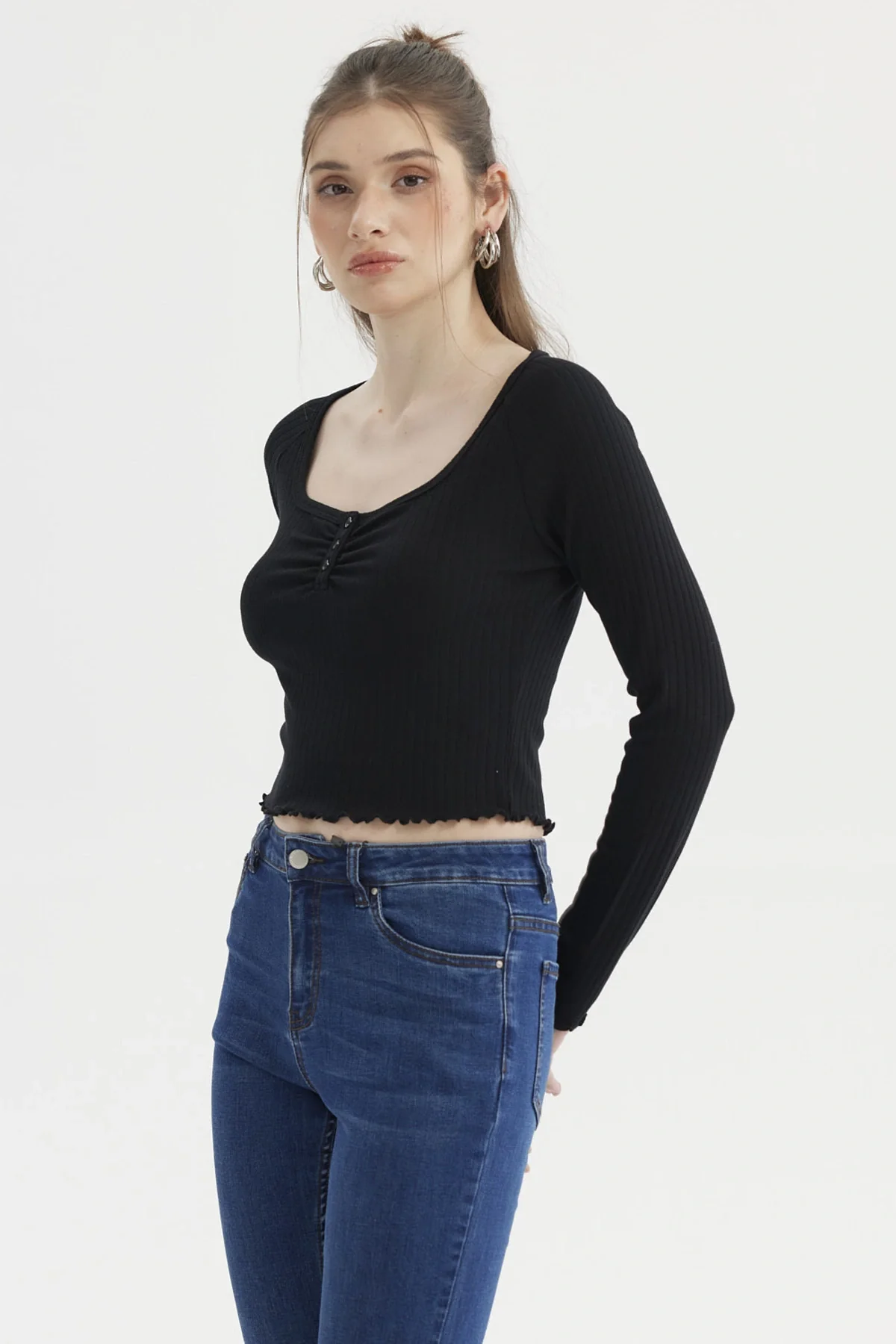Polera Mujer Escote Abotonado Negro - Image 2