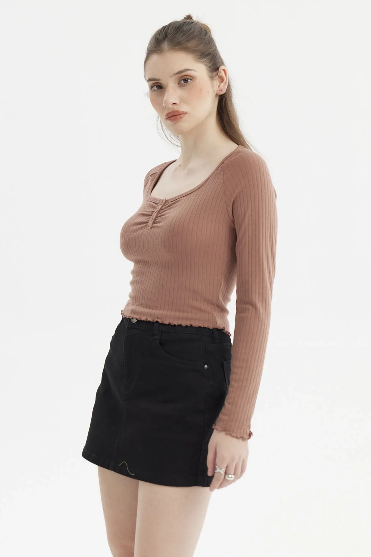 Polera Mujer Escote Abotonado Cafe - Image 2