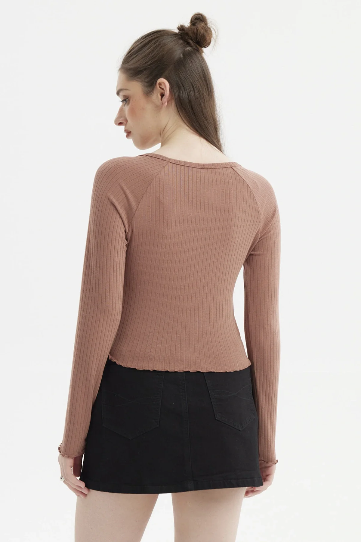 Polera Mujer Escote Abotonado Cafe - Image 3