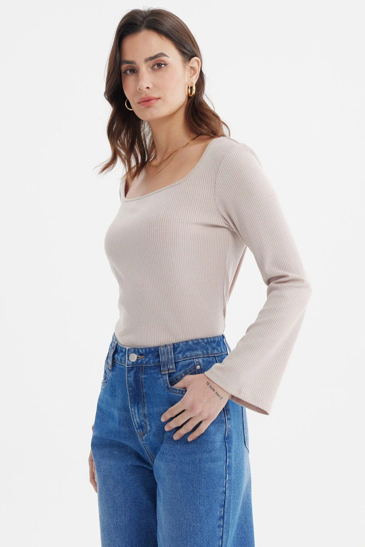 Polera Mujer Escote Bardot Rib Gris - Image 2