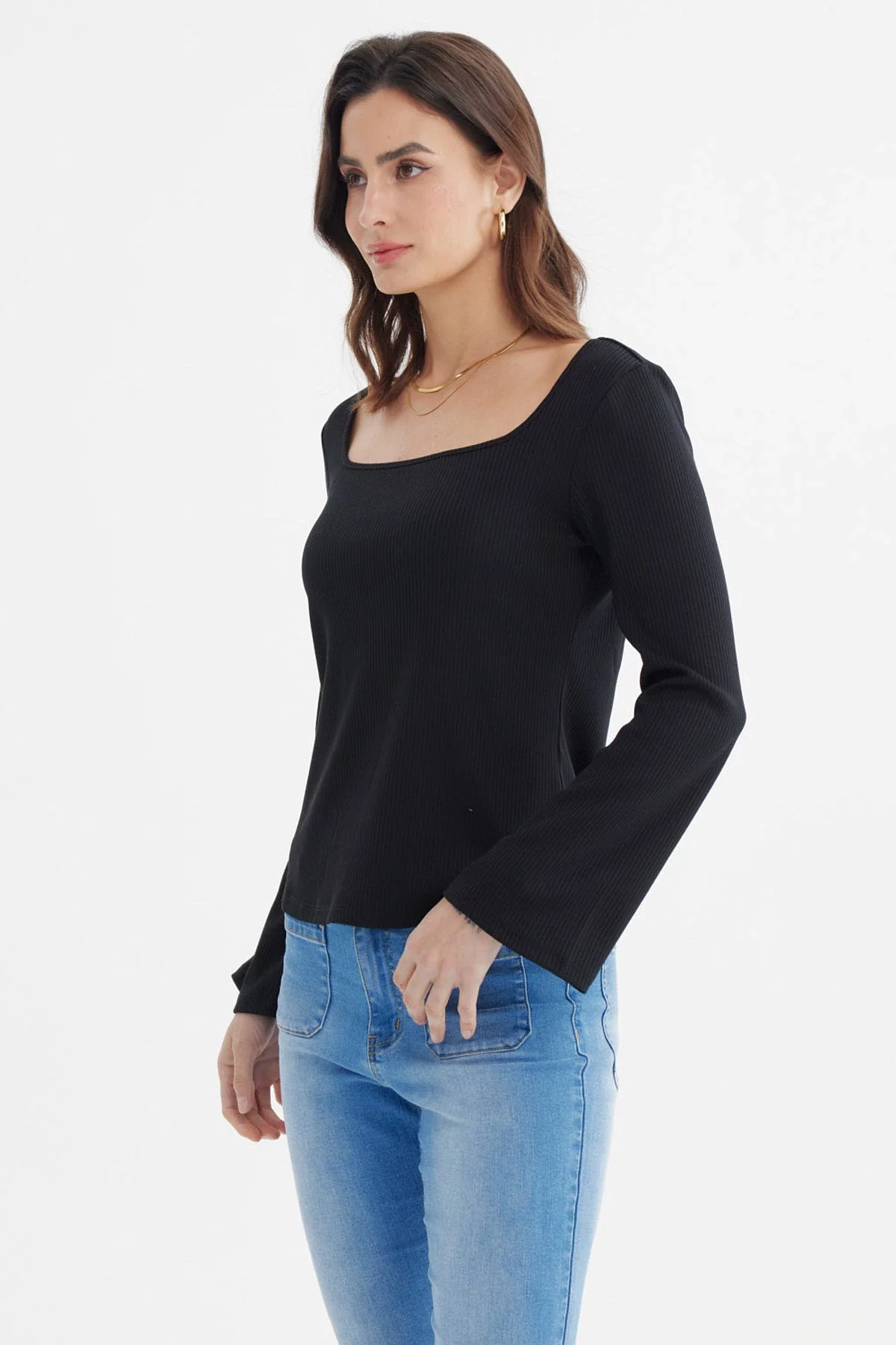 Polera Mujer Escote Bardot Rib Negro - Image 2