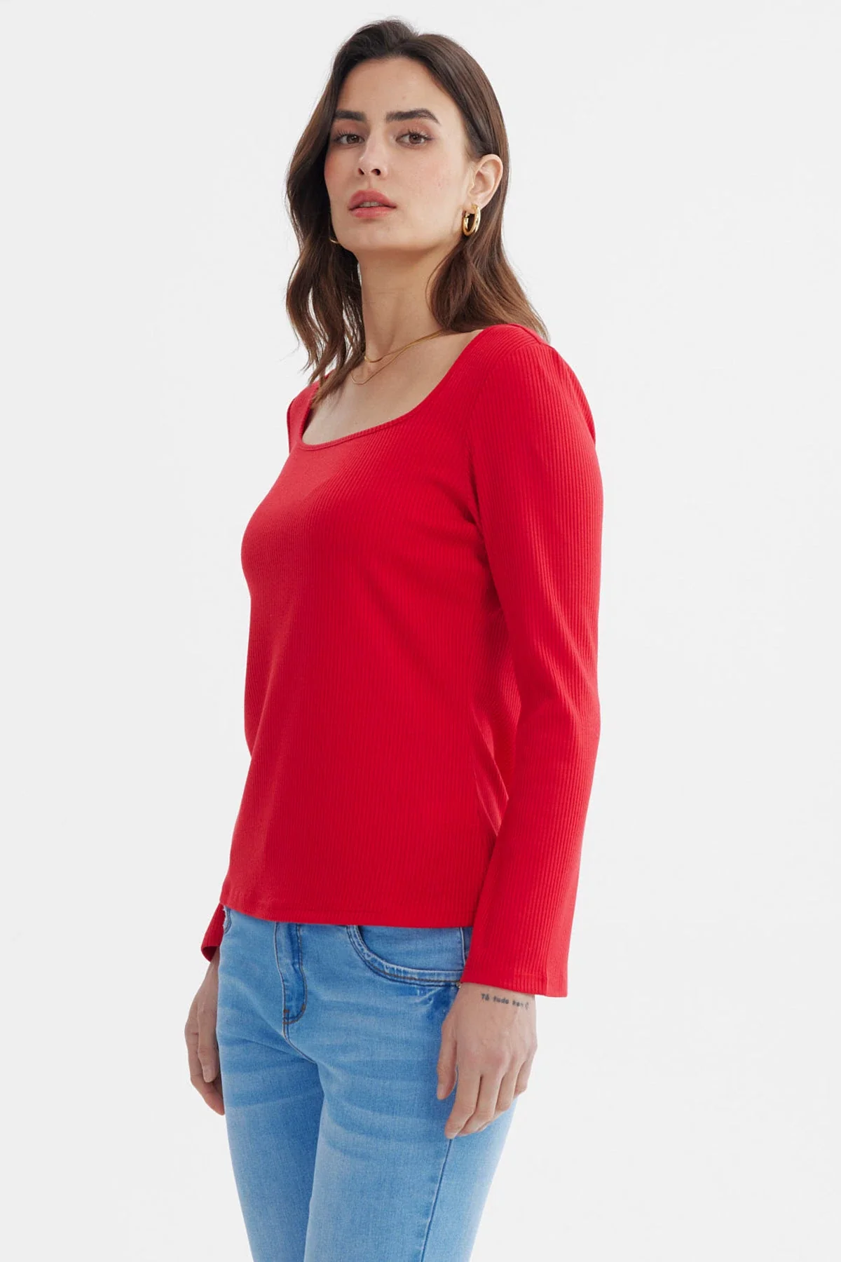 Polera Mujer Escote Bardot Rib Rojo - Image 2