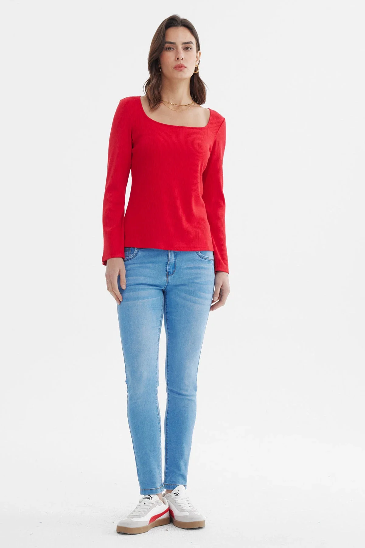 Polera Mujer Escote Bardot Rib Rojo - Image 4