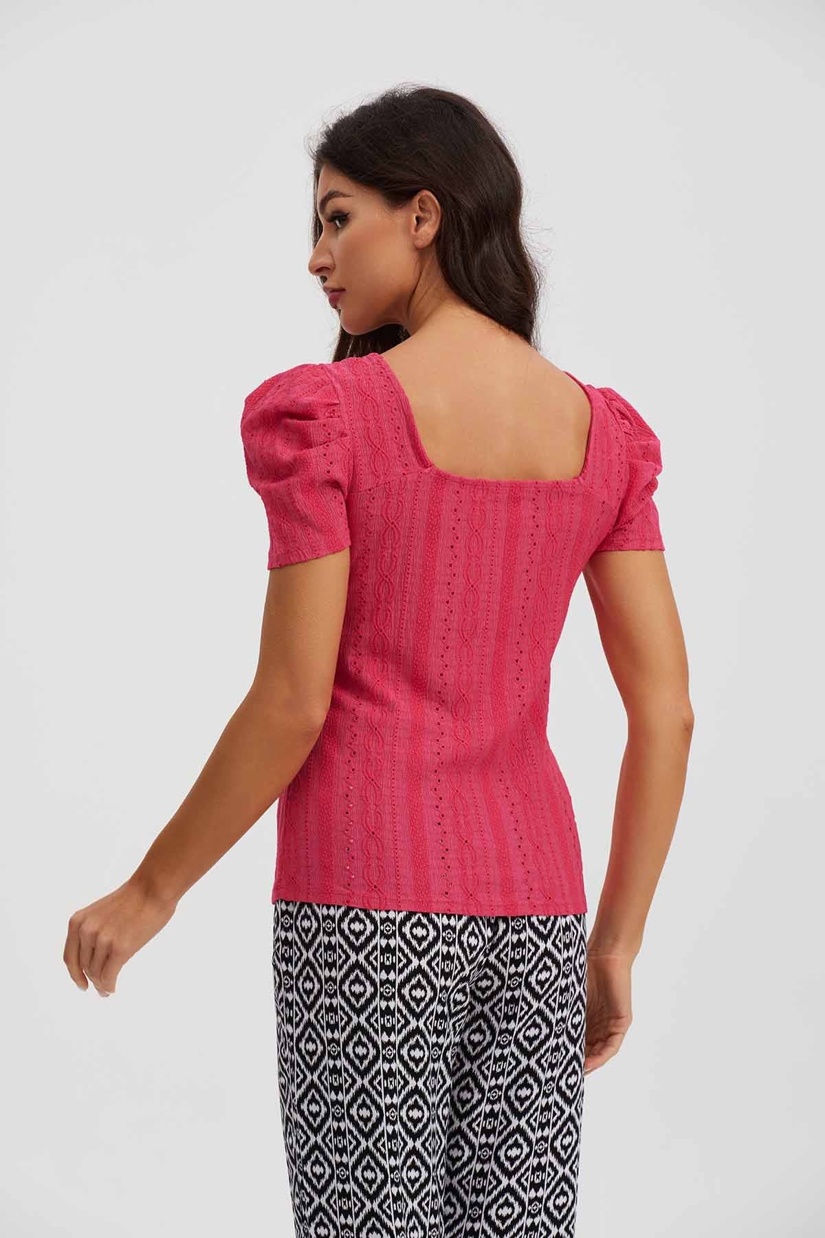 Polera Mujer Escote Corazón Coral - Image 2