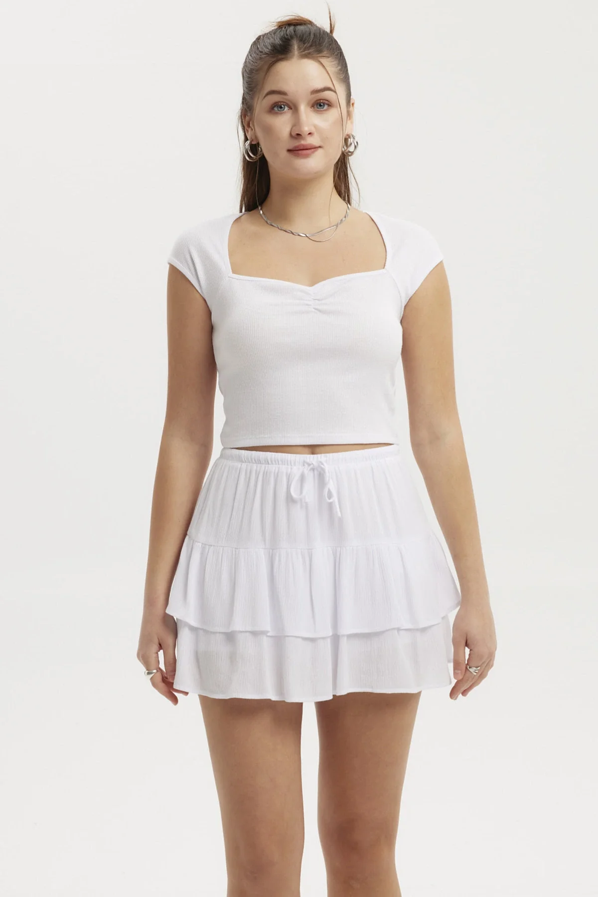 Polera Mujer Escote Corazón Rib Blanco