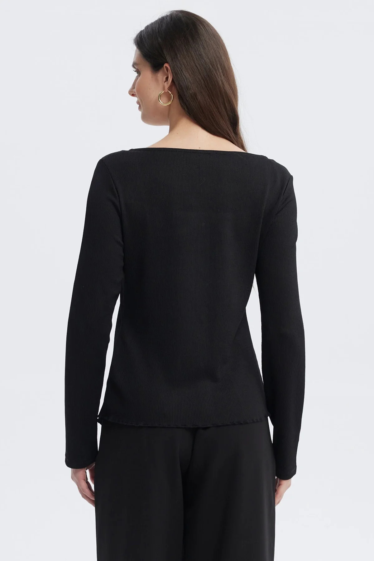 Polera Mujer Escote Cuadrado Aplicación Botones Negro - Image 3