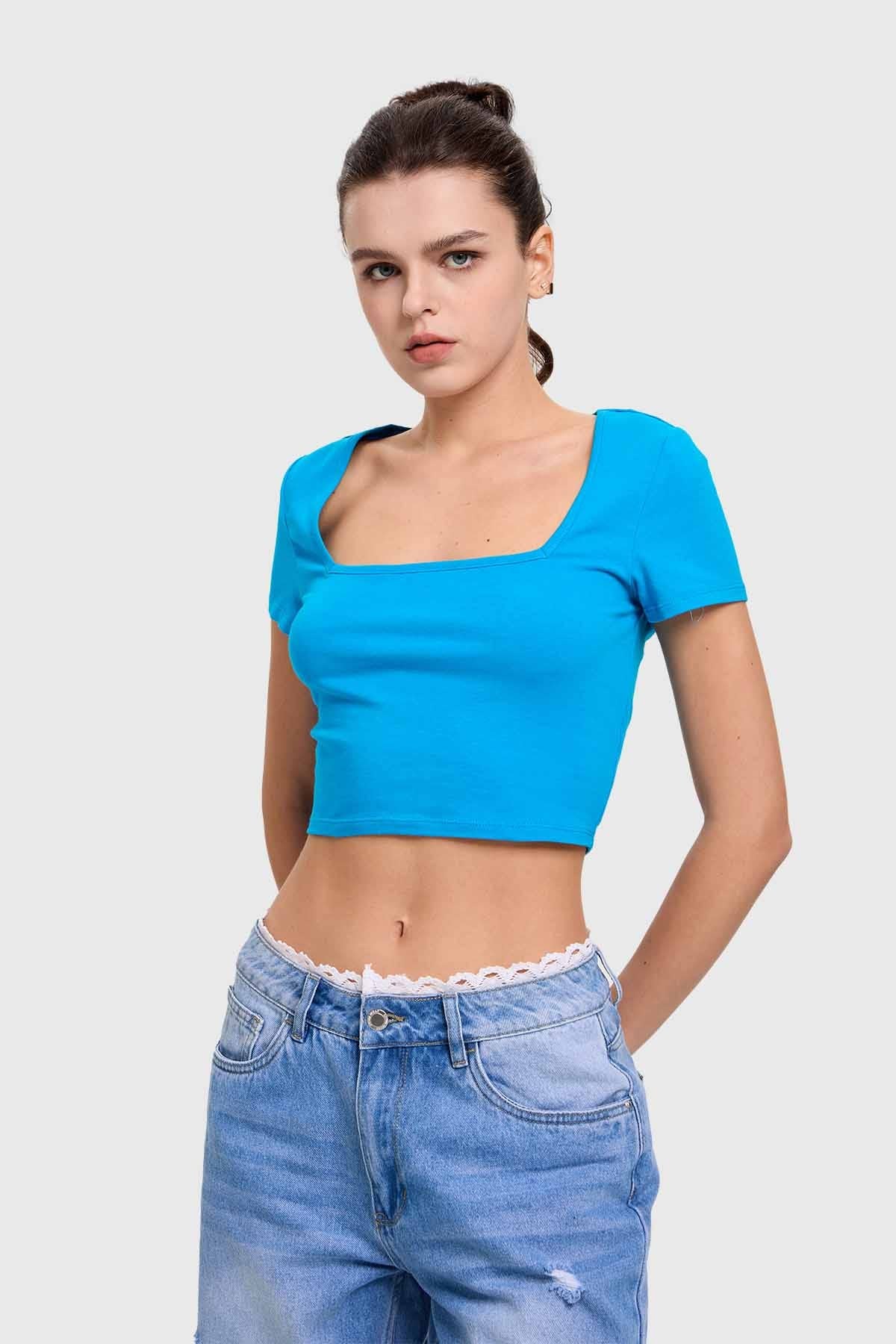 Polera Mujer Escote Cuadrado Azul - Image 2