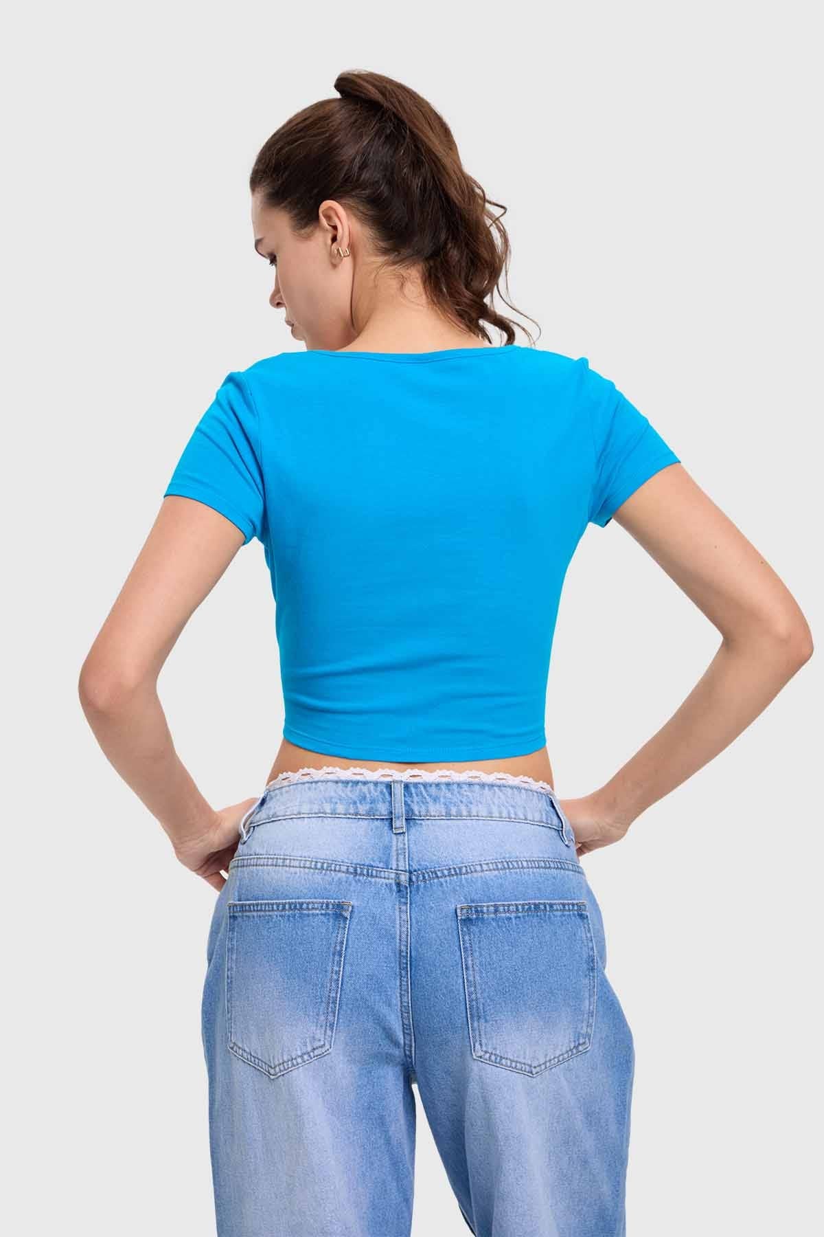 Polera Mujer Escote Cuadrado Azul - Image 3