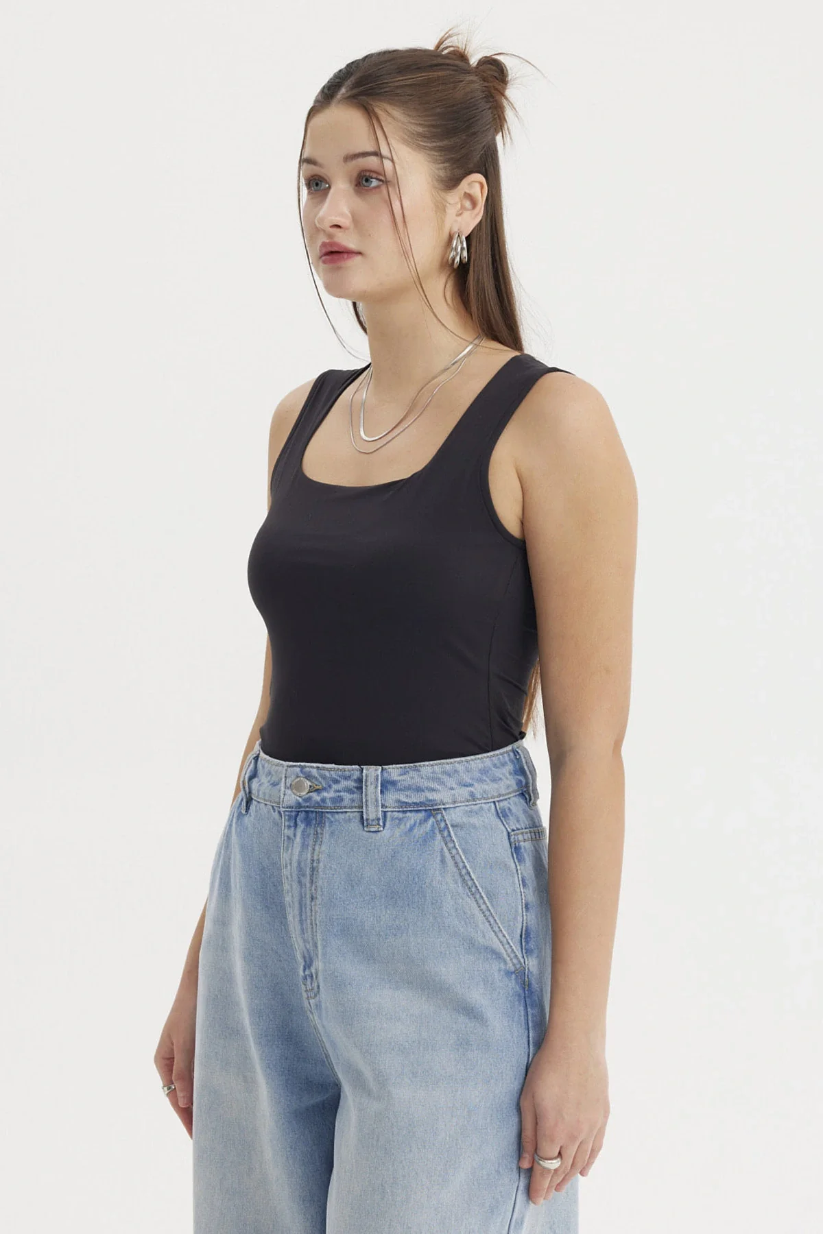 Polera Mujer Escote Cuadrado Liso Negro - Image 2