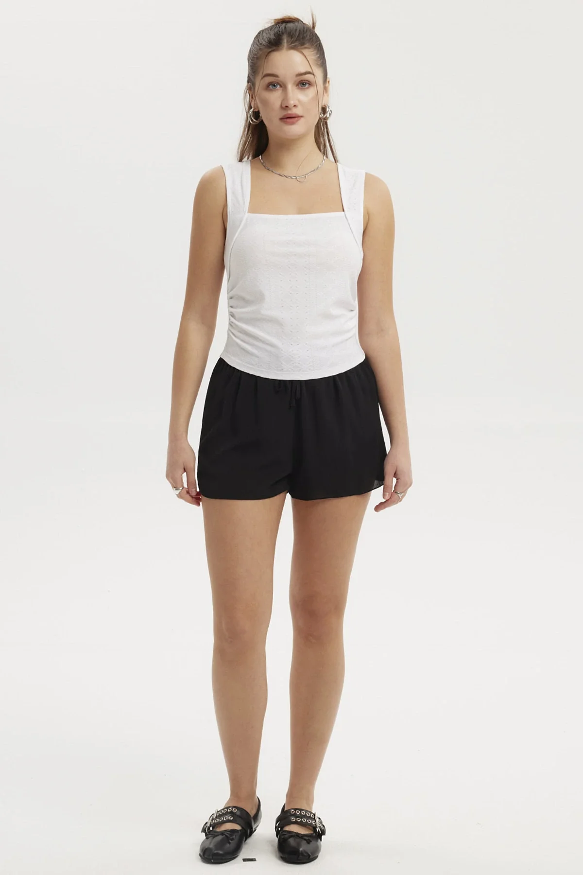 Polera Mujer Escote Cuadrado Recogido Blanco - Image 4