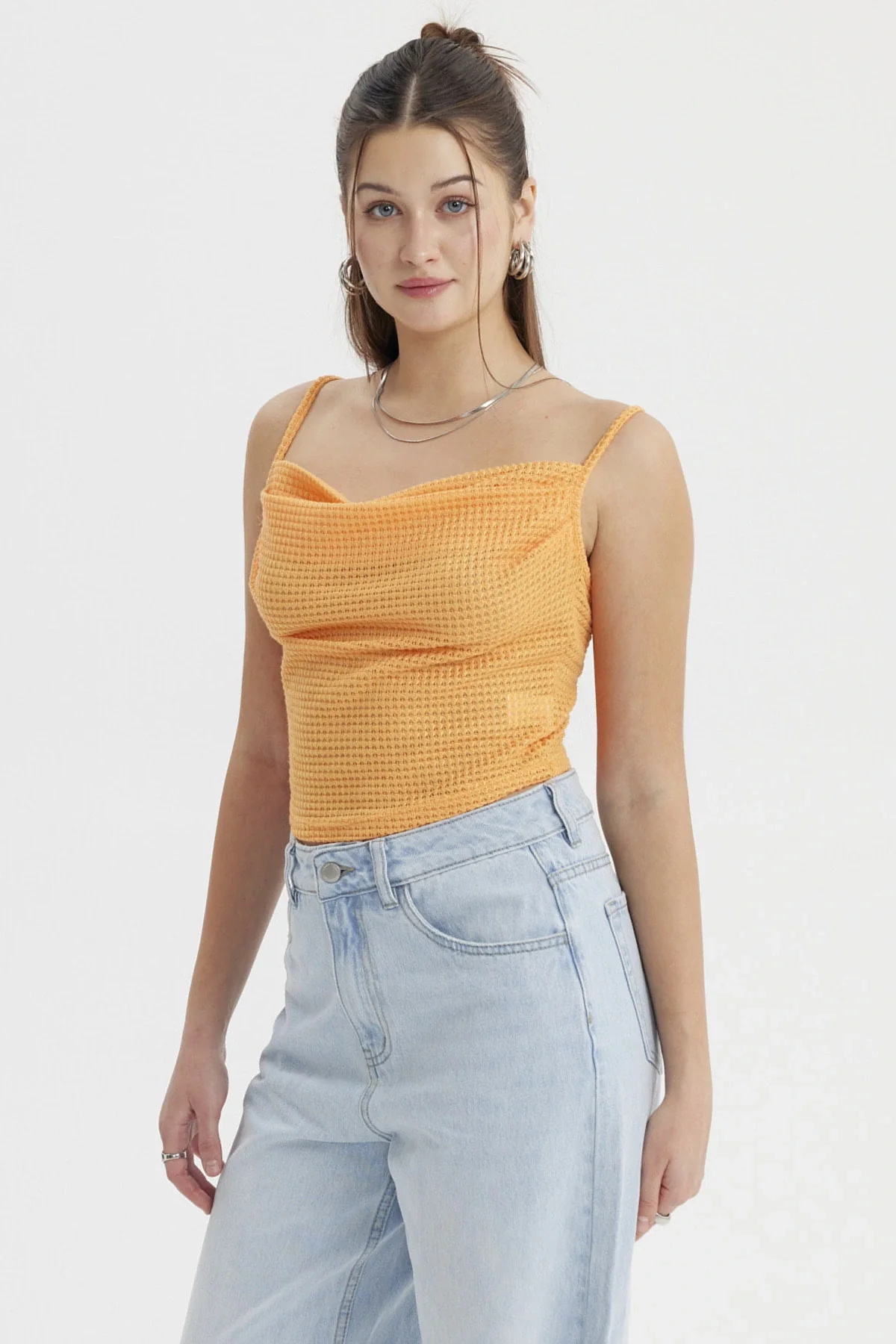 Polera Mujer Escote Drapeado Naranjo - Image 2