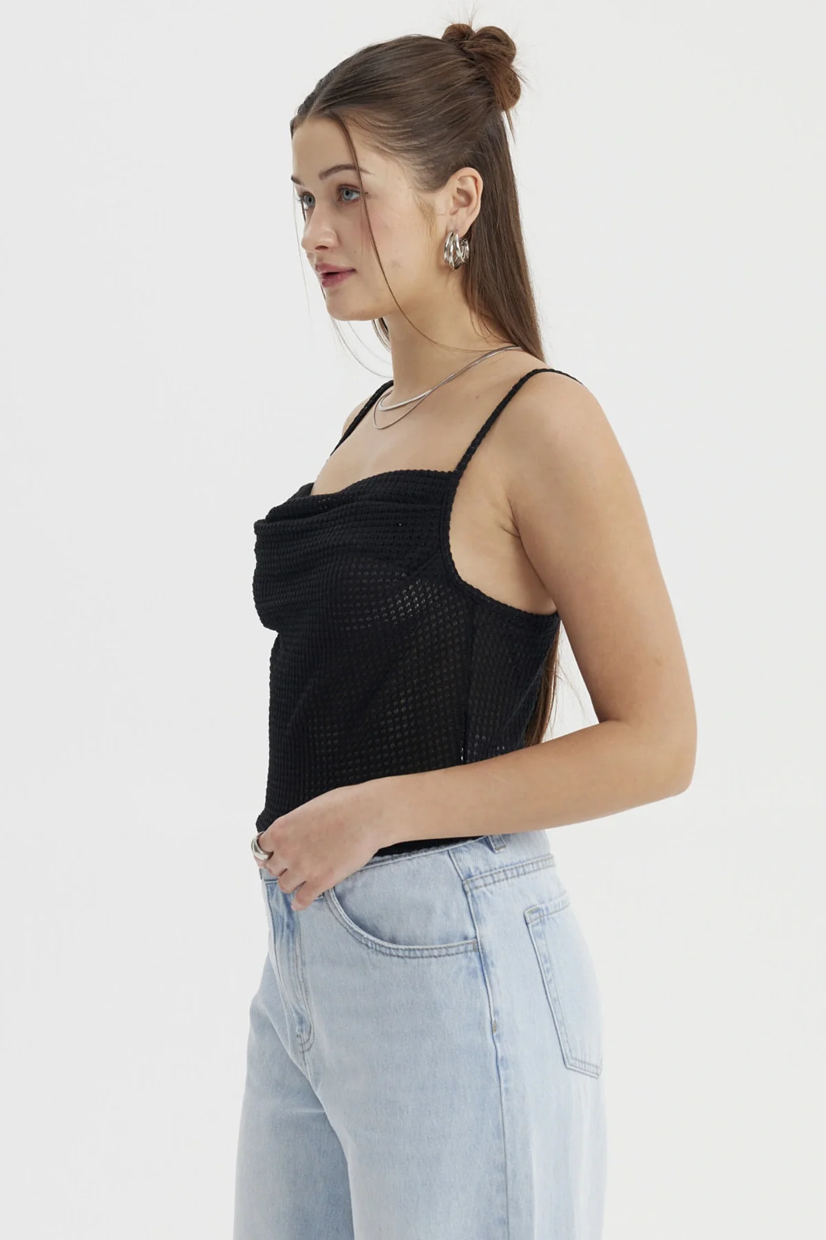 Polera Mujer Escote Drapeado Negro - Image 2