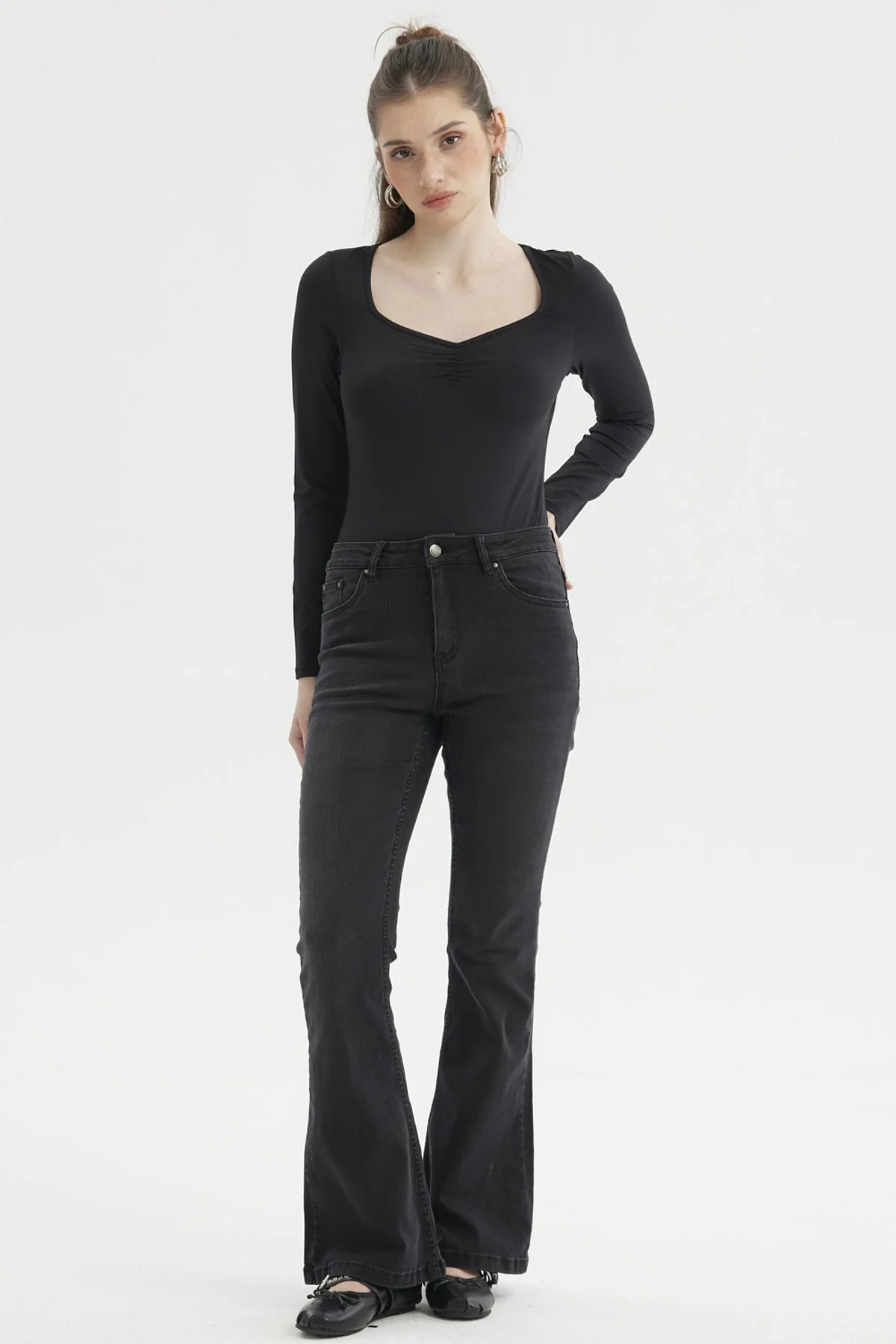 Polera Mujer Escote Recogido Negro - Image 4