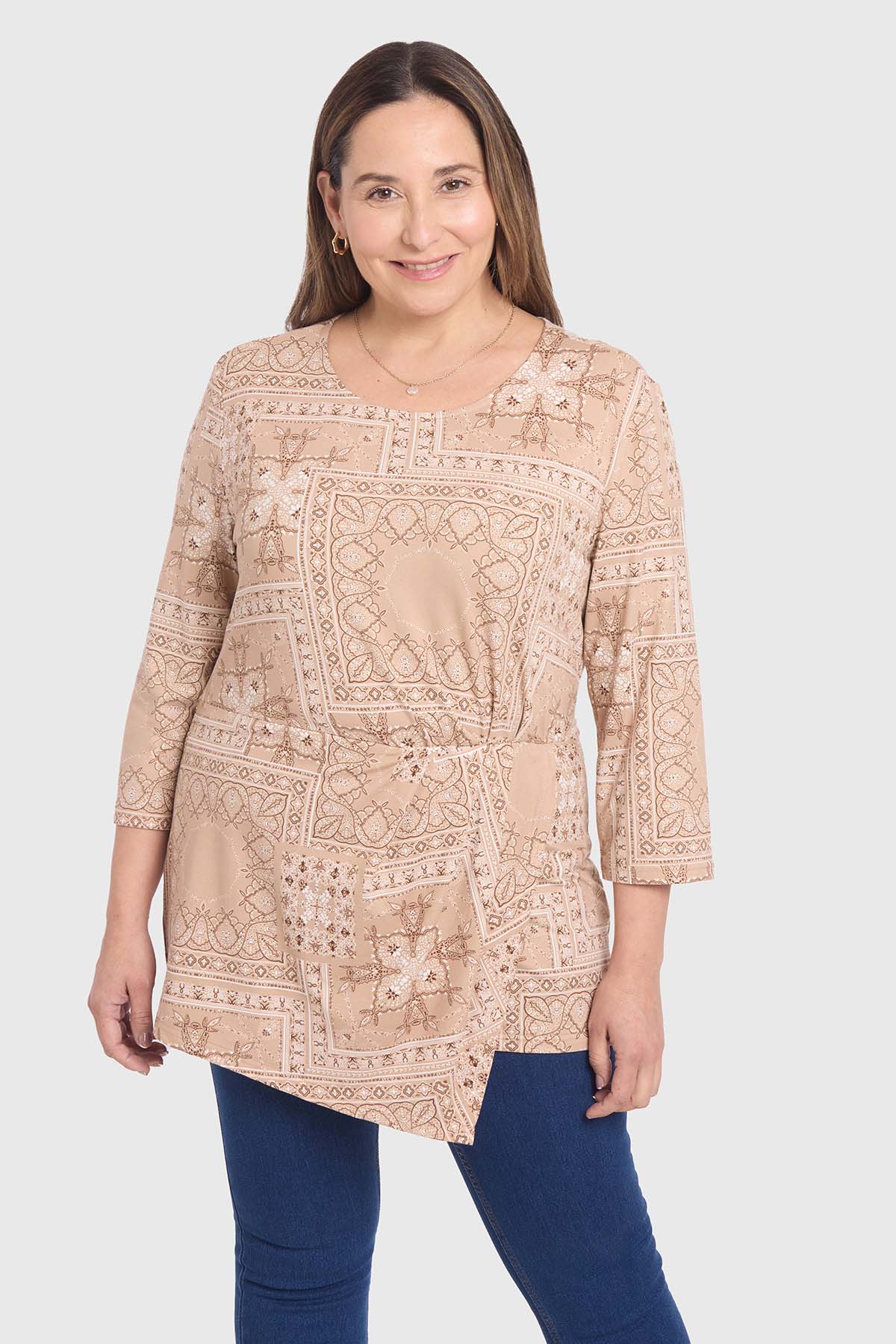 Polera Mujer Estampada Beige