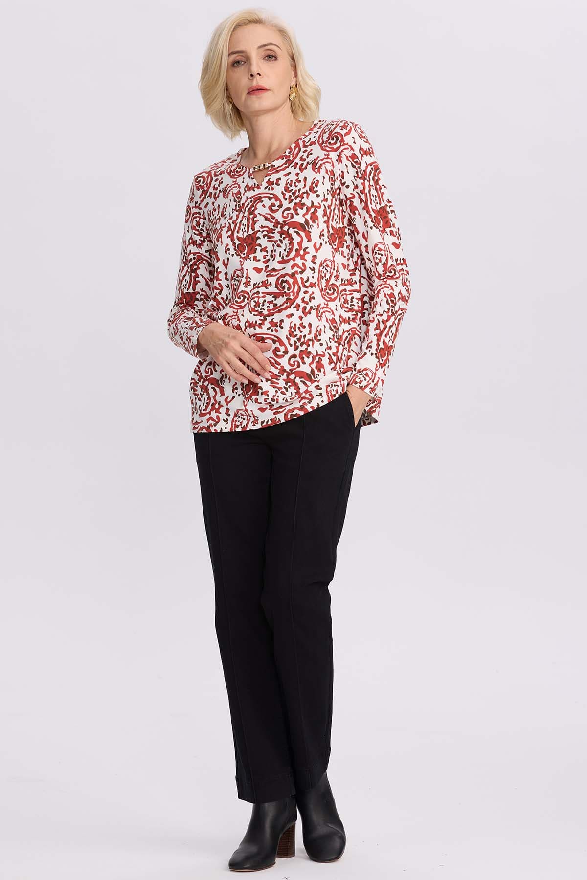 Polera Mujer Evasé Con Aplicación Terracota - Image 4