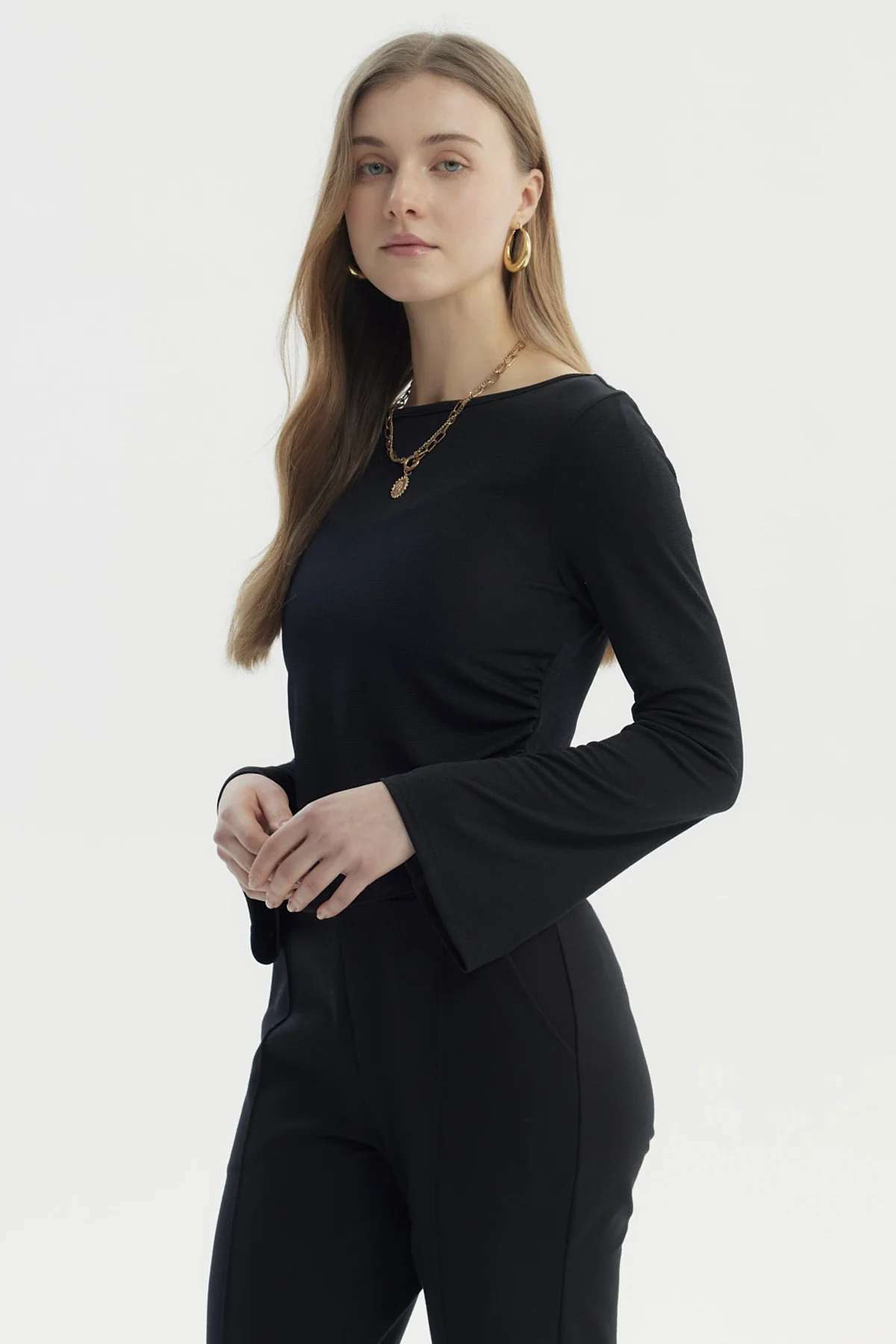 Polera Mujer Flare Recogidos Negro - Image 2