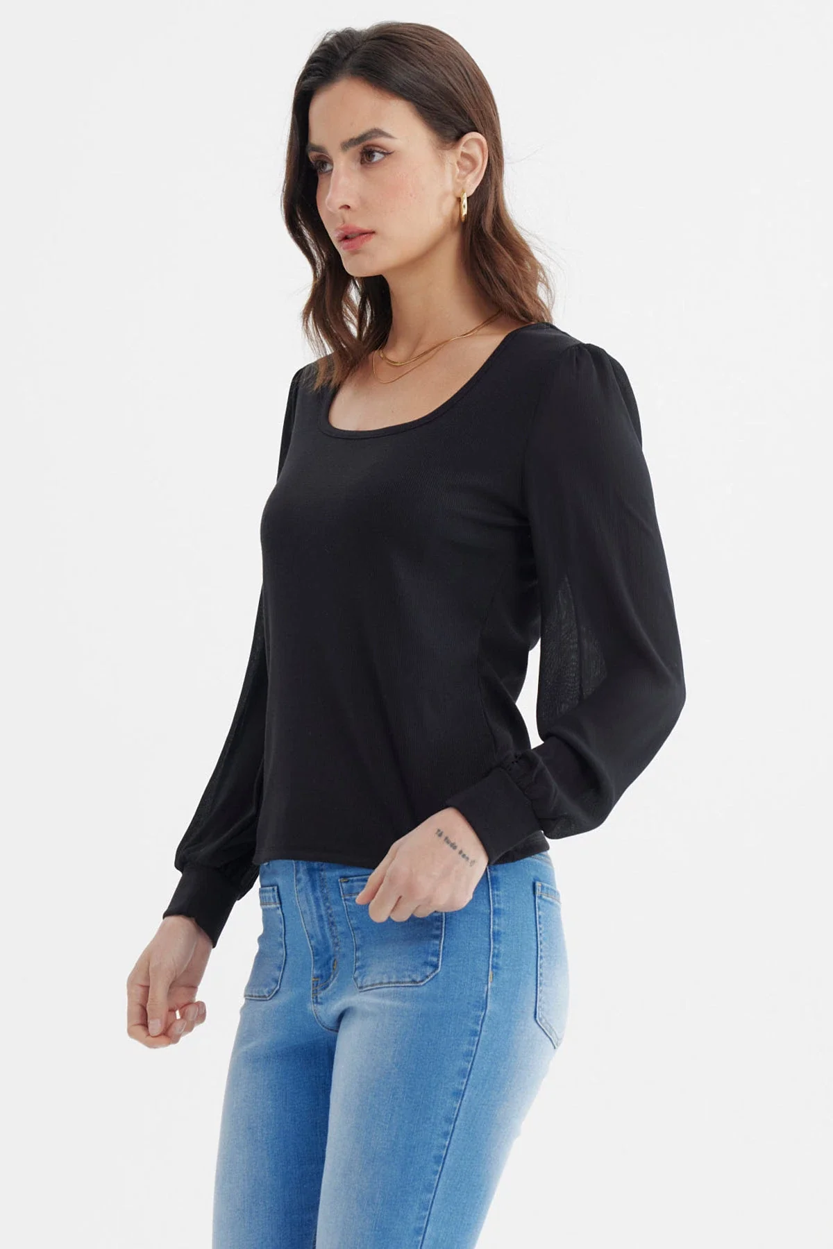 Polera Mujer Globo Escote Cuadrado Negro - Image 2