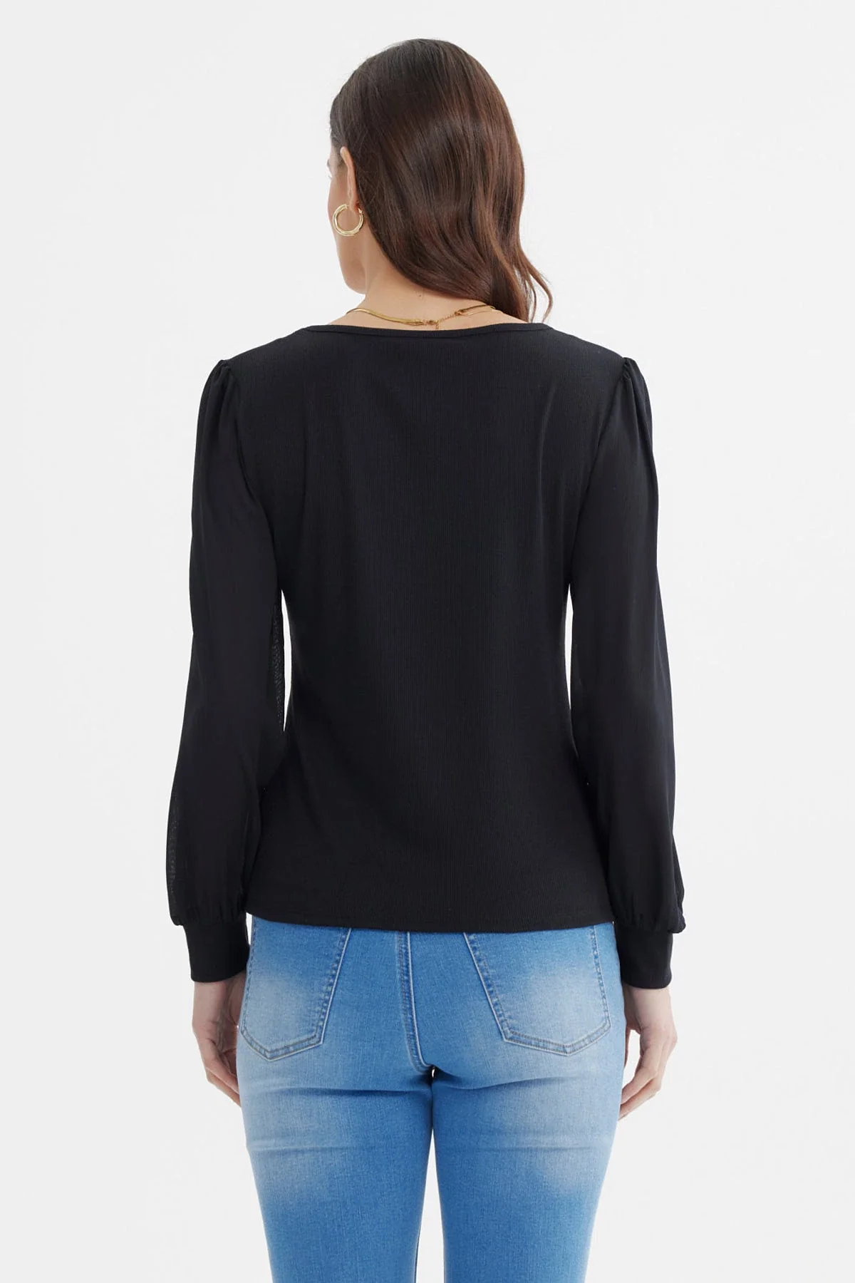 Polera Mujer Globo Escote Cuadrado Negro - Image 3