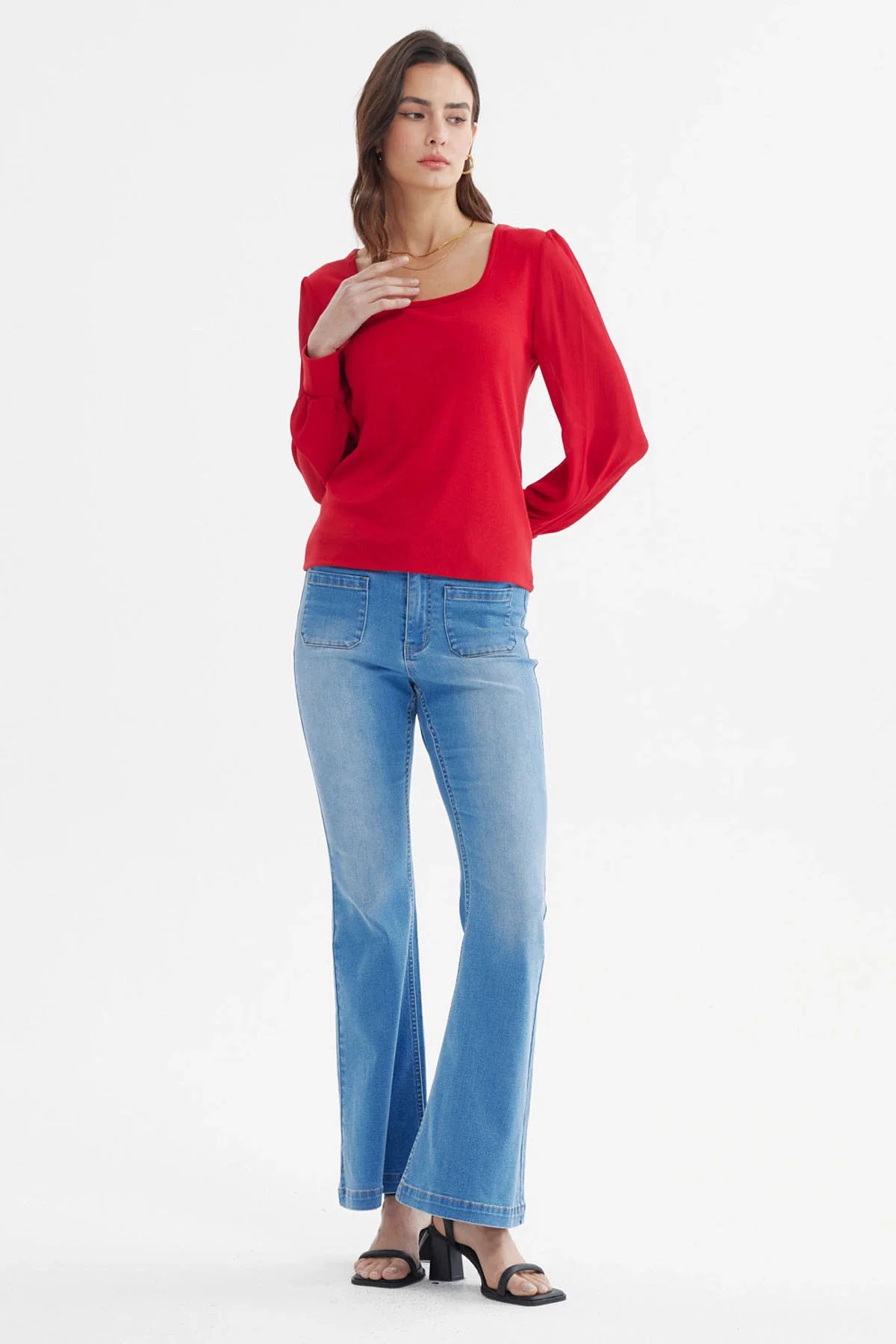 Polera Mujer Globo Escote Cuadrado Rojo - Image 4
