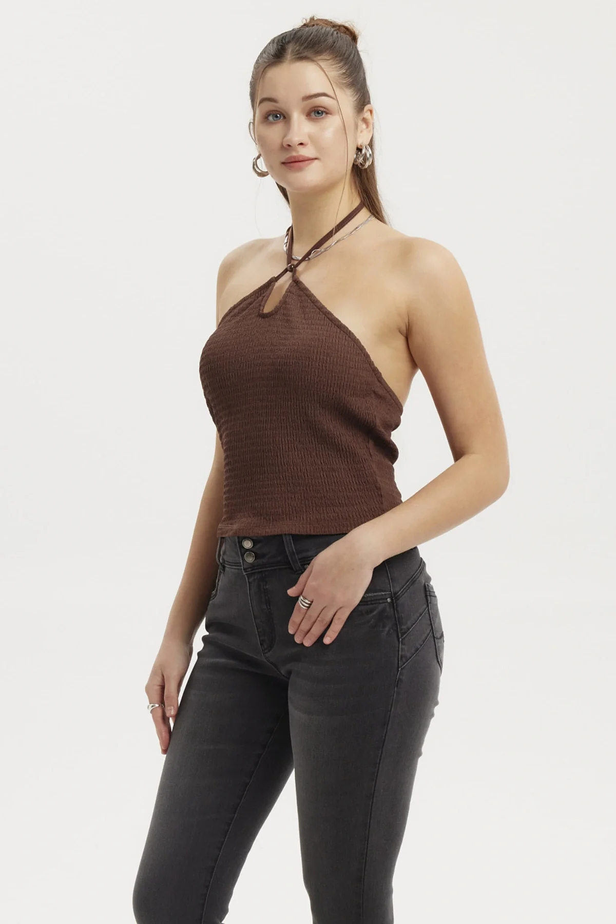 Polera Mujer Halter Café Oscuro - Image 2