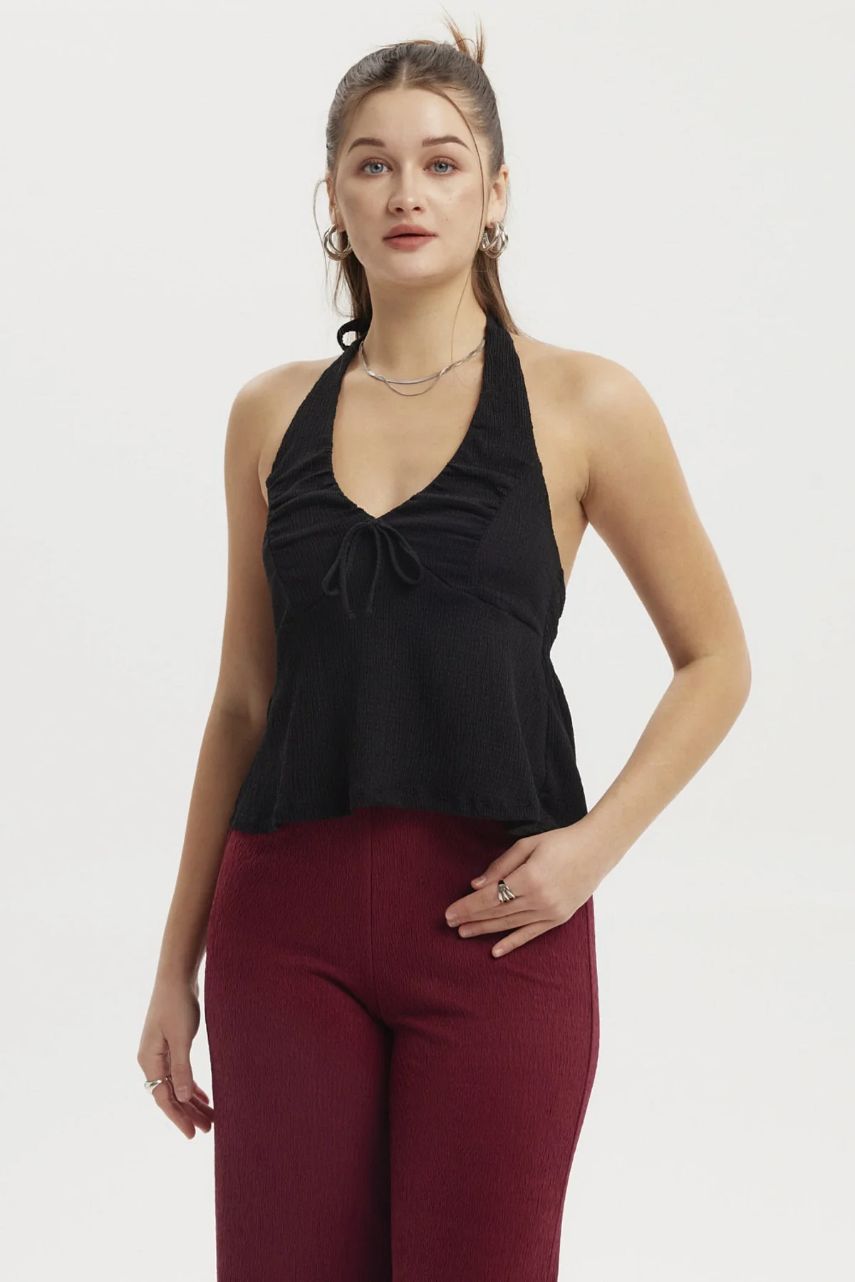 Polera Mujer Halter Con Lazo Negro