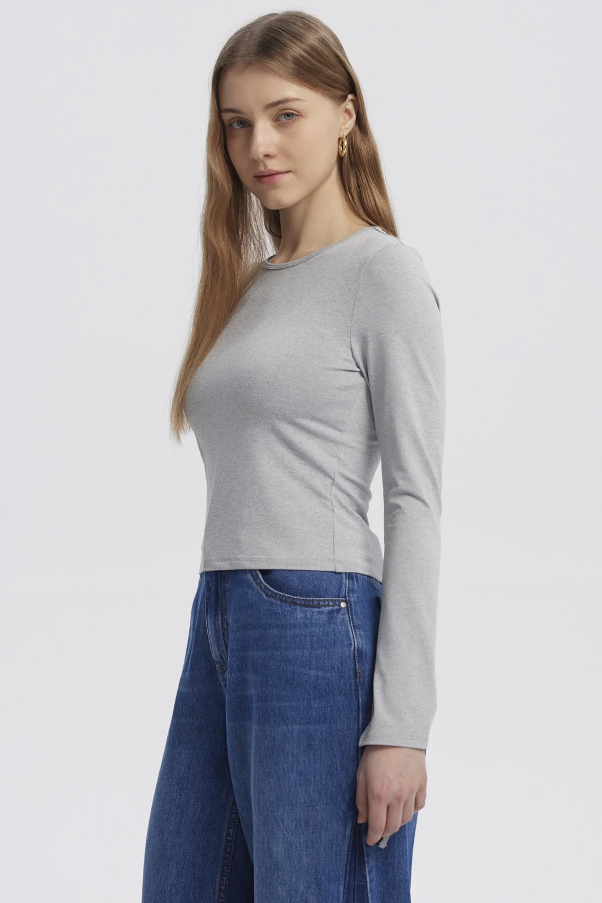 Polera Mujer Lazo Puño Gris Melange - Image 2