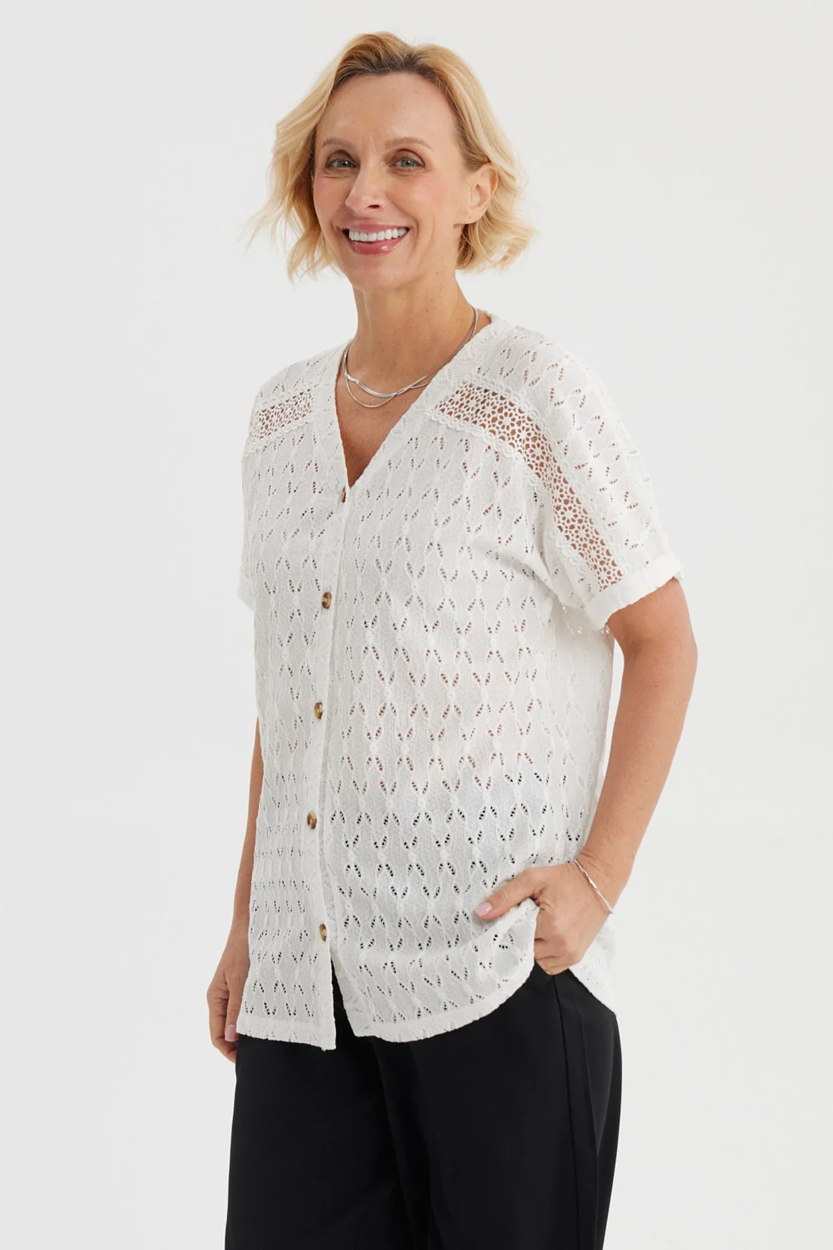 Polera Mujer Lisa Abotonada Crudo - Image 2